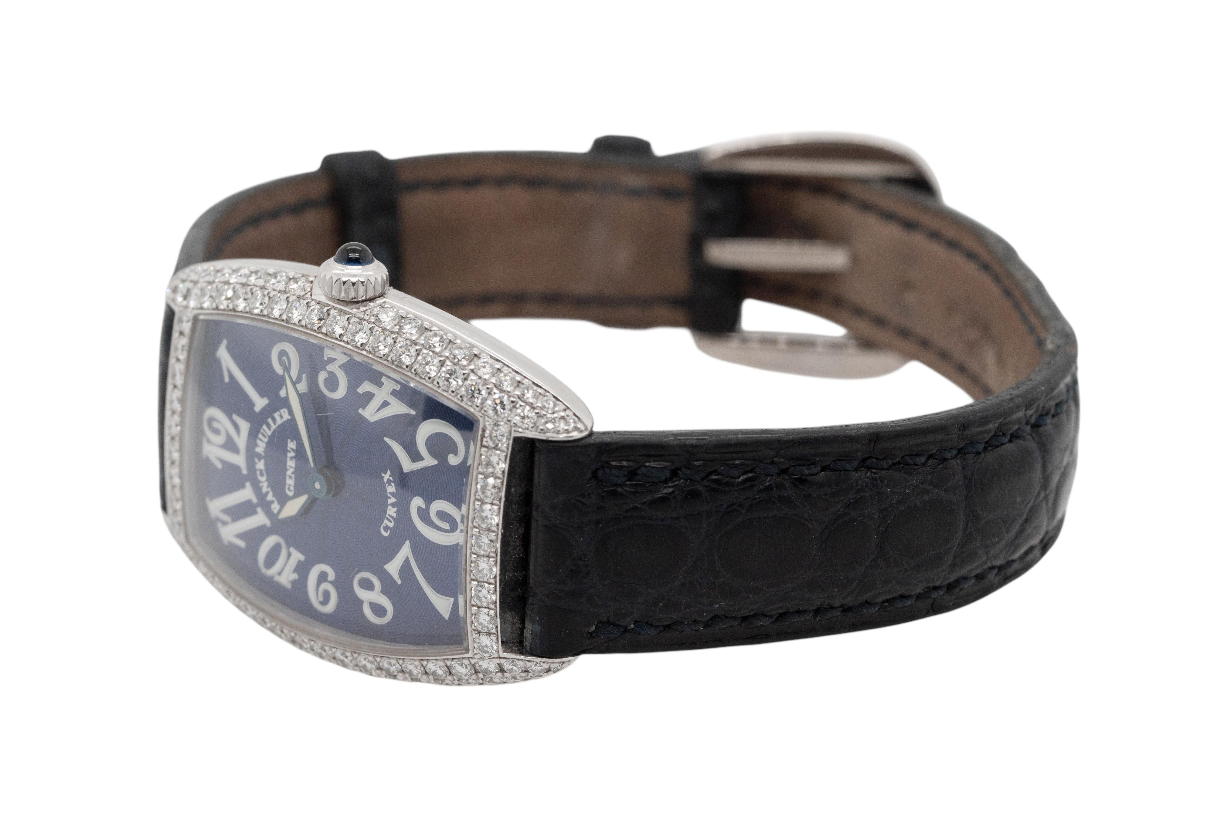 Franck Muller Geneve Cintree Curvex Blue Dial with Diamond 18k White Gold Watch For Sale 4