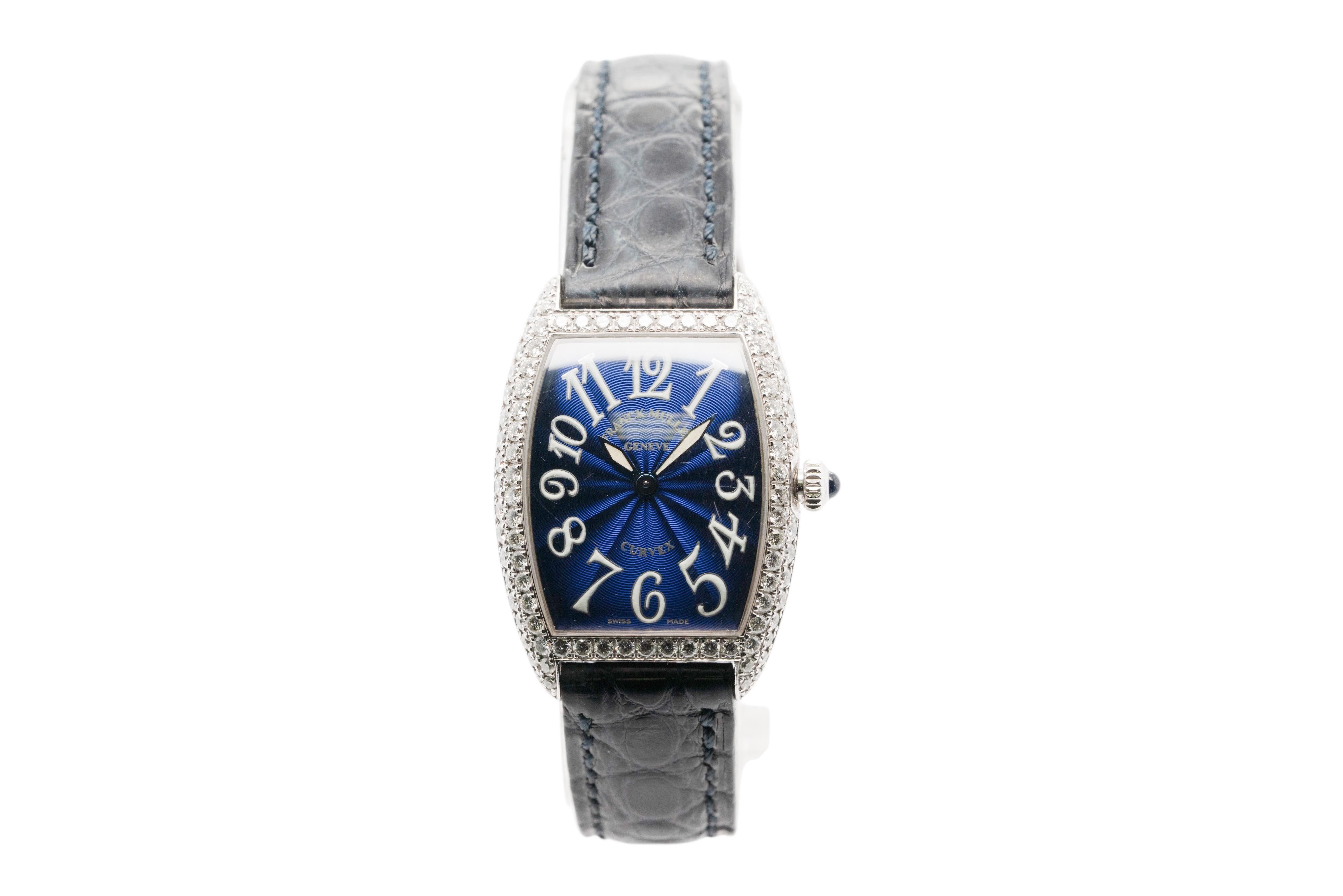 This stunning ladies Franck Muller Geneve Cintree Curvex watch is the perfect blend of high-performance engineering and breathtaking aesthetics. Designed for those who appreciate luxury and precision, this timepiece features a 25mm stainless steel