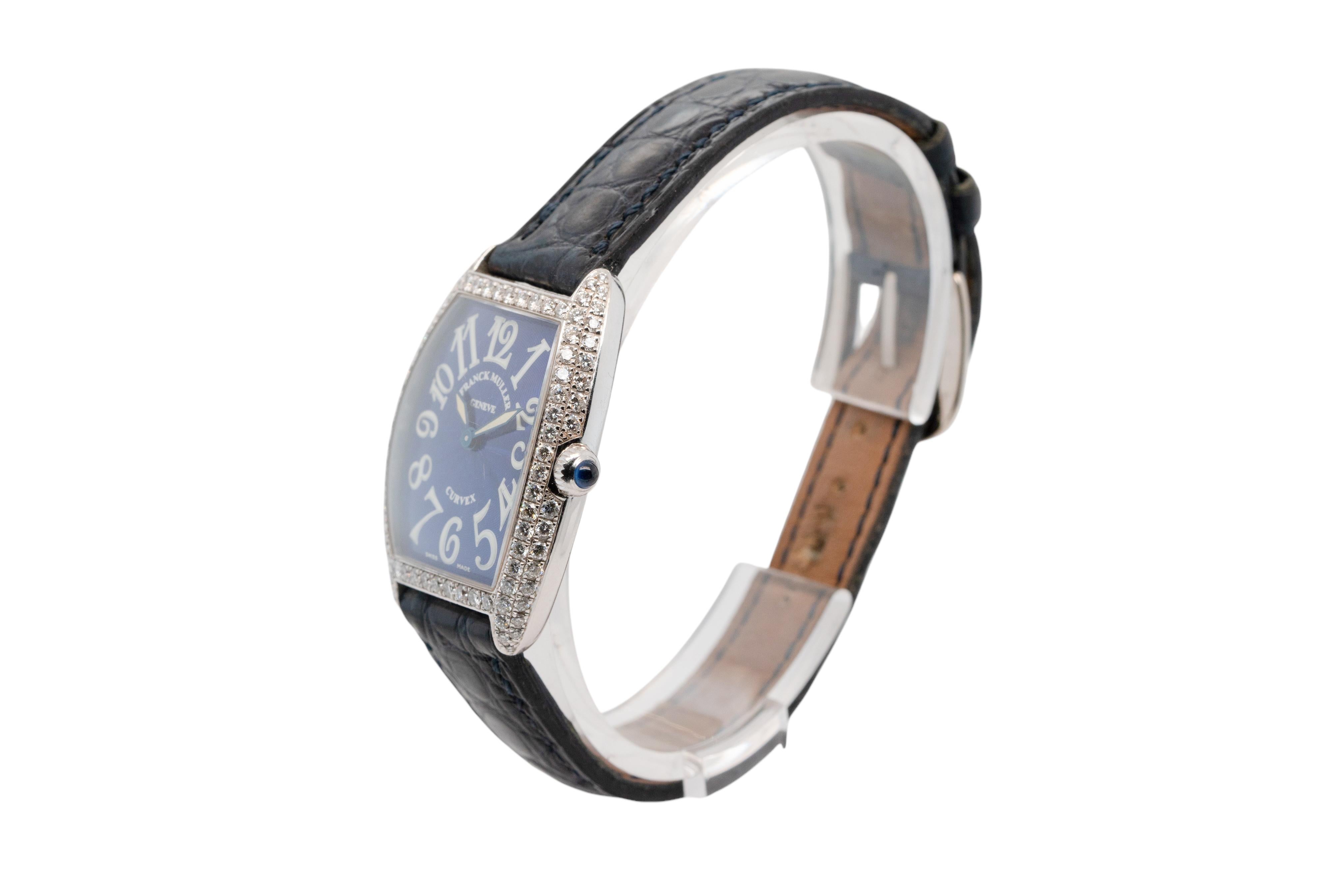 Franck Muller Geneve Cintree Curvex Blue Dial with Diamond 18k White Gold Watch For Sale 2