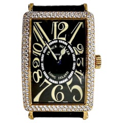 Franck Muller Gold Long Island Model Automatic Diamond Bezel Wrist Watch