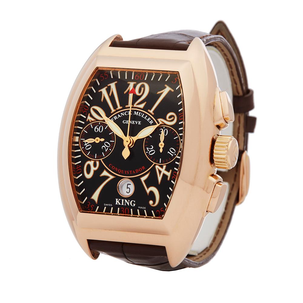 Ref: W5203
Manufacturer: Franck Muller
Model: King Conquistador
Model Ref: 8005 CC
Age: Circa 2000's
Gender: Mens
Complete With: Box & Open Guarantee  Only
Dial: Black Arabic
Glass: Sapphire Crystal
Movement: Automatic
Water Resistance: To
