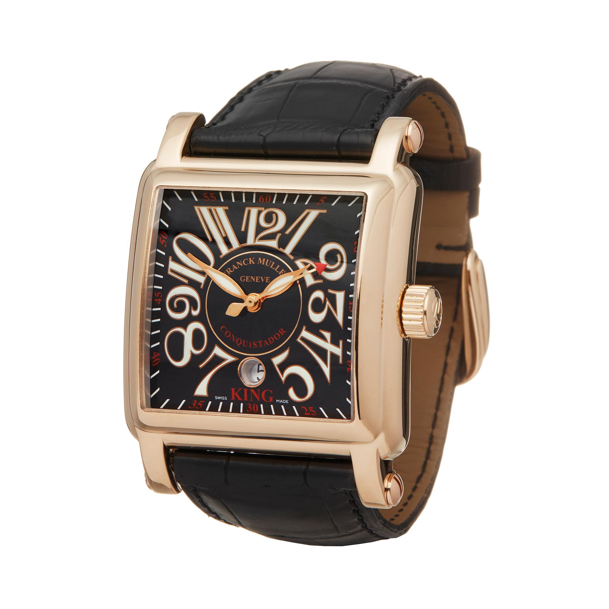 Ref: W5800
Manufacturer: Franck Muller
Model: King Conquistador
Model Ref: 10000KSC
Age: Circa 2000's
Gender: Mens
Complete With: Box Only
Dial: Black Arabic
Glass: Sapphire Crystal
Movement: Automatic
Water Resistance: To Manufacturers