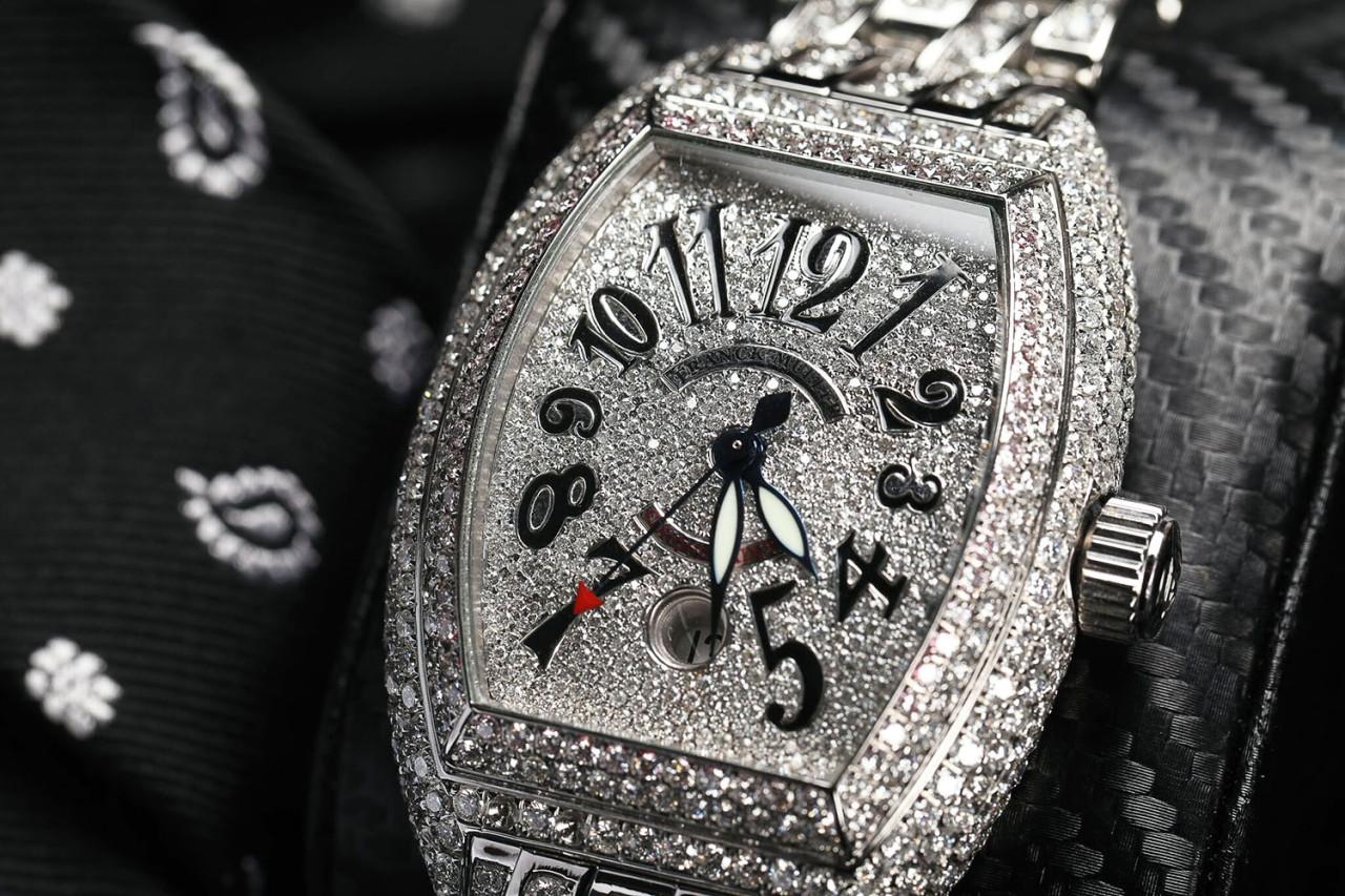 Taille ronde Franck Muller Montre pour homme King Conquistador en acier inoxydable et diamants de 25 carats en vente