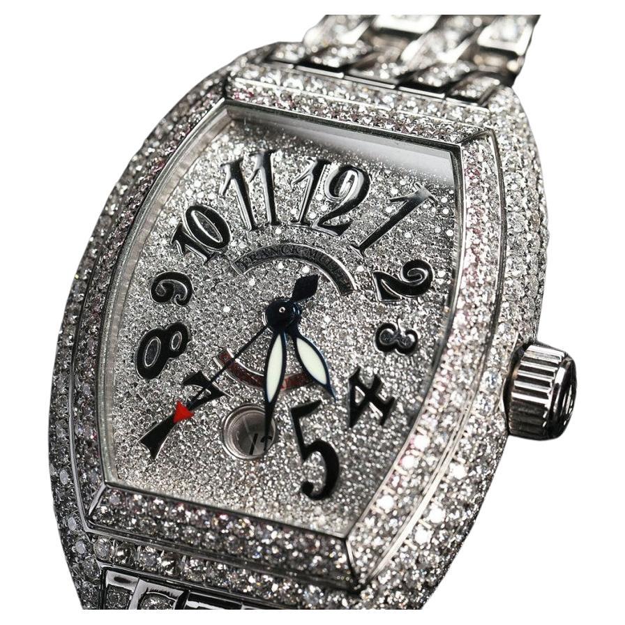 Franck Muller King Conquistador Stainless Steel 25ctw Diamond Men's Watch For Sale