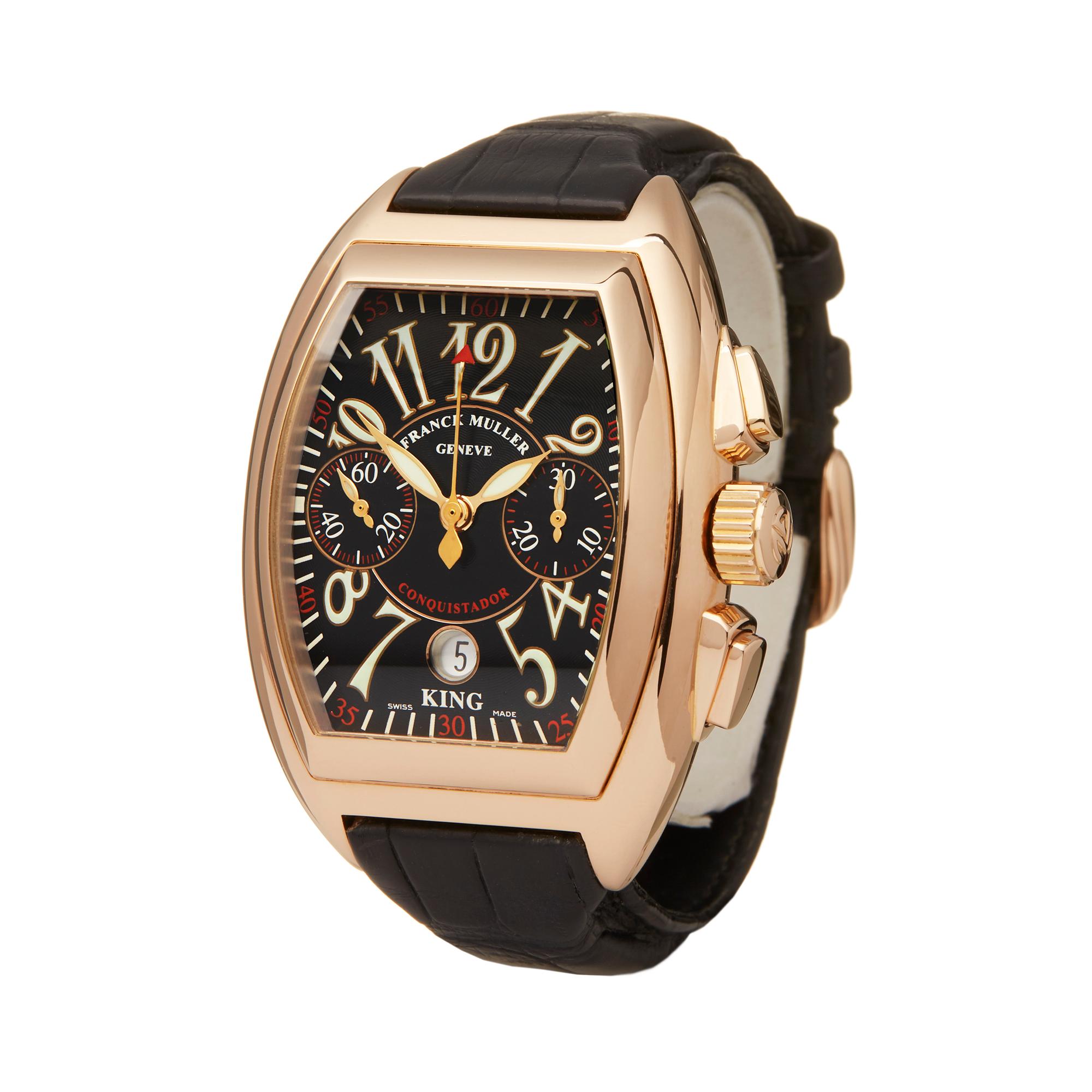 Ref: W6103
Manufacturer: Franck Muller
Model: King Conquistador 
Model Ref: 8001 CC
Age: Circa 2000's
Gender: Mens
Complete With: Box Only
Dial: Black Arabic
Glass: Sapphire Crystal
Movement: Automatic
Water Resistance: To Manufacturers