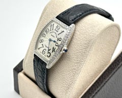 Franck Muller Donna Cintree Curvex 1752 QZ D 18K Oro Bianco Pave Diamante Lunetta