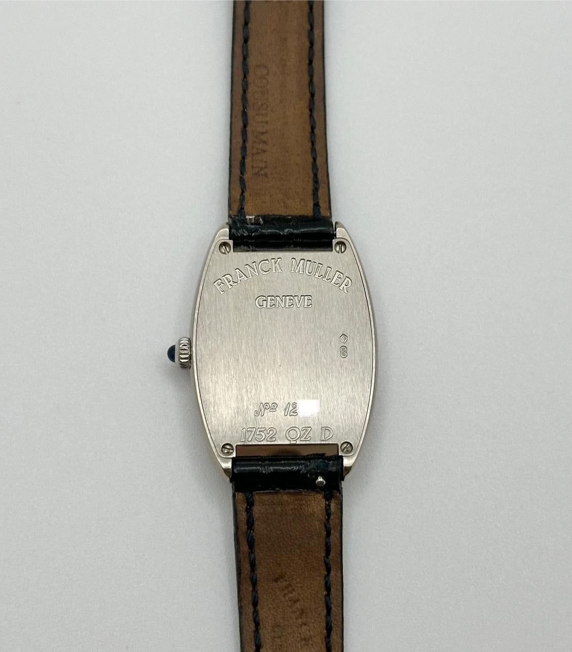 Franck Muller Señoras Cintree Curvex 1752 QZ D Bisel de diamantes con pavé de oro blanco de 18 quilates Corte redondo en venta