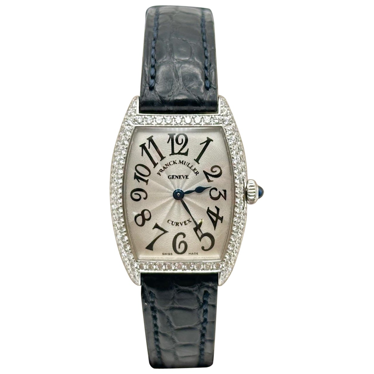 Franck Muller Señoras Cintree Curvex 1752 QZ D Bisel de diamantes con pavé de oro blanco de 18 quilates en venta