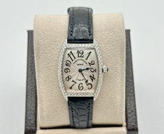 Franck Muller Señoras Cintree Curvex 1752 QZ D Bisel de diamantes con pavé de oro blanco de 18 quilates