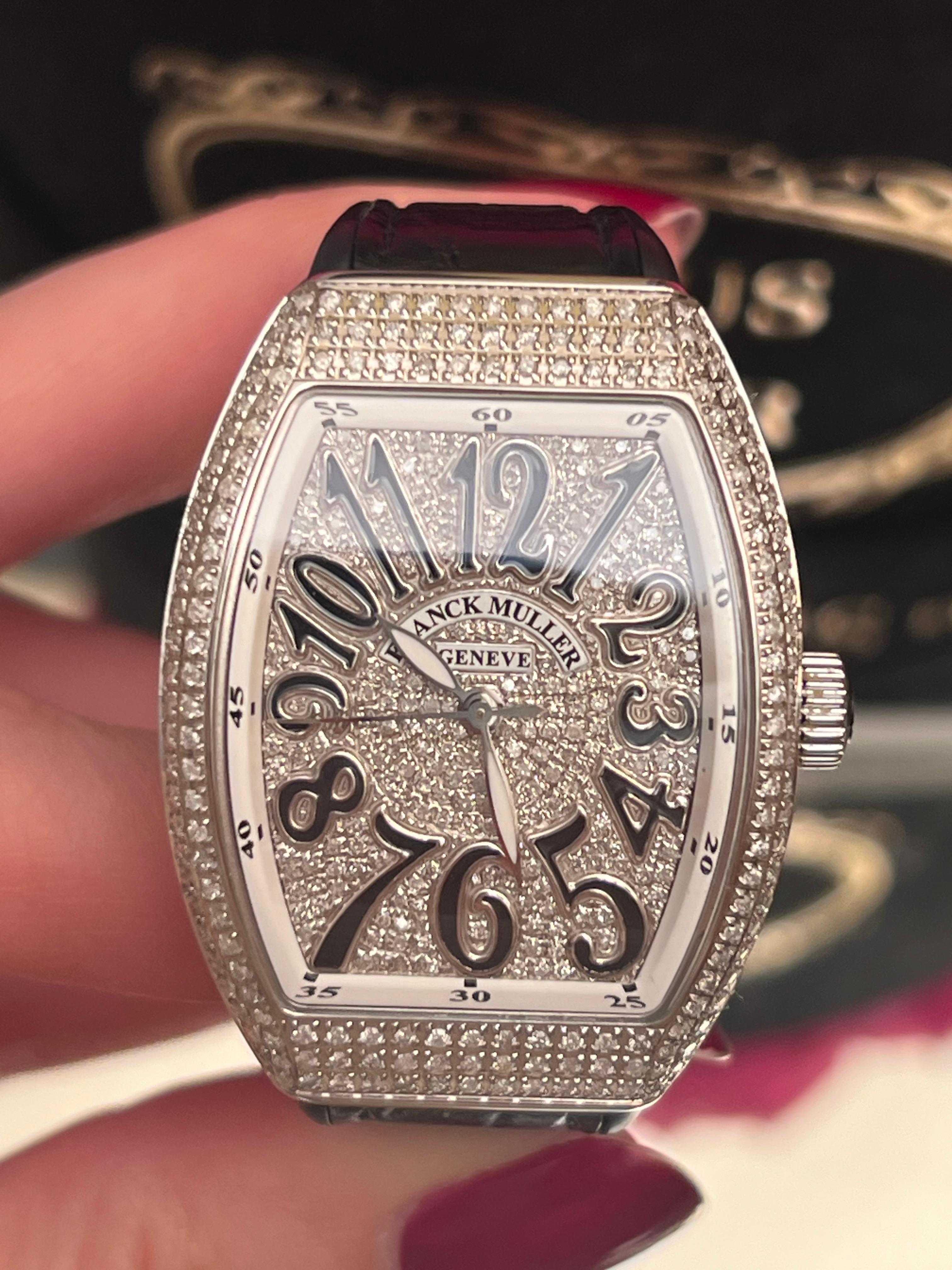 Franck Muller Lady Vanguard V 32 Black Band Diamond Timepiece Watch For Sale 1