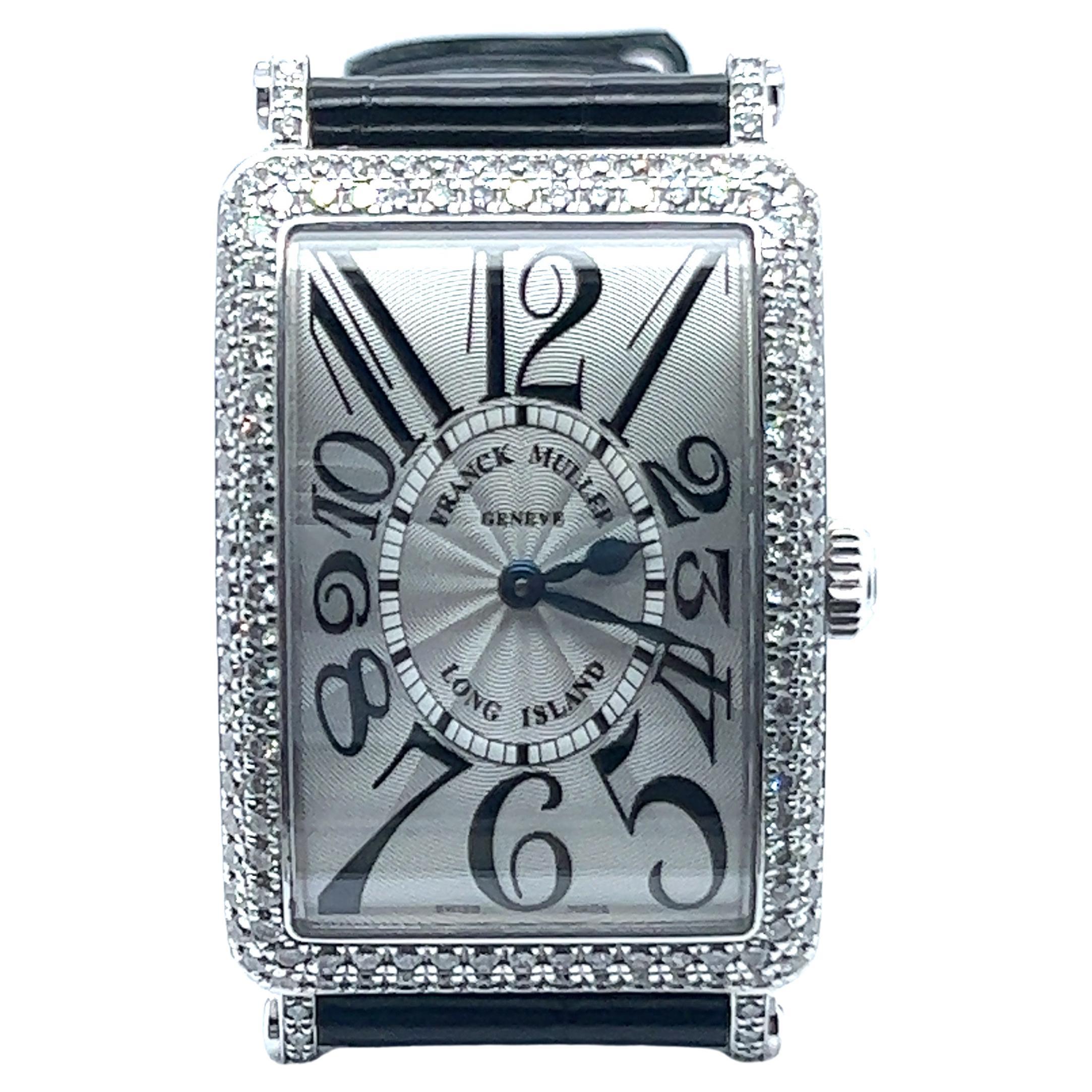 Franck Muller Long Island Watch in 18 Karat White Gold with Diamonds For Sale 1