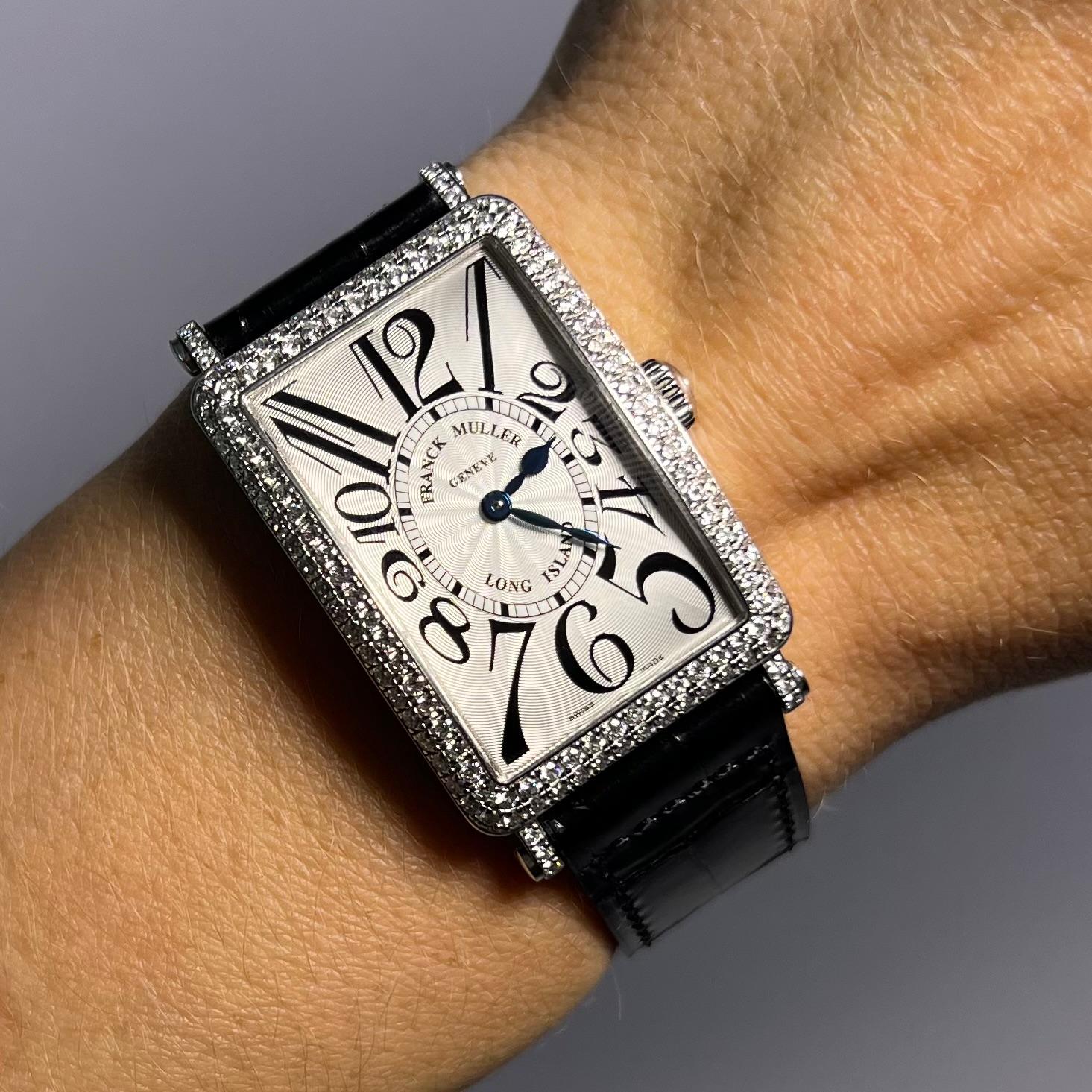 Franck Muller Montre Long Island en or blanc 18 carats et diamants en vente 4