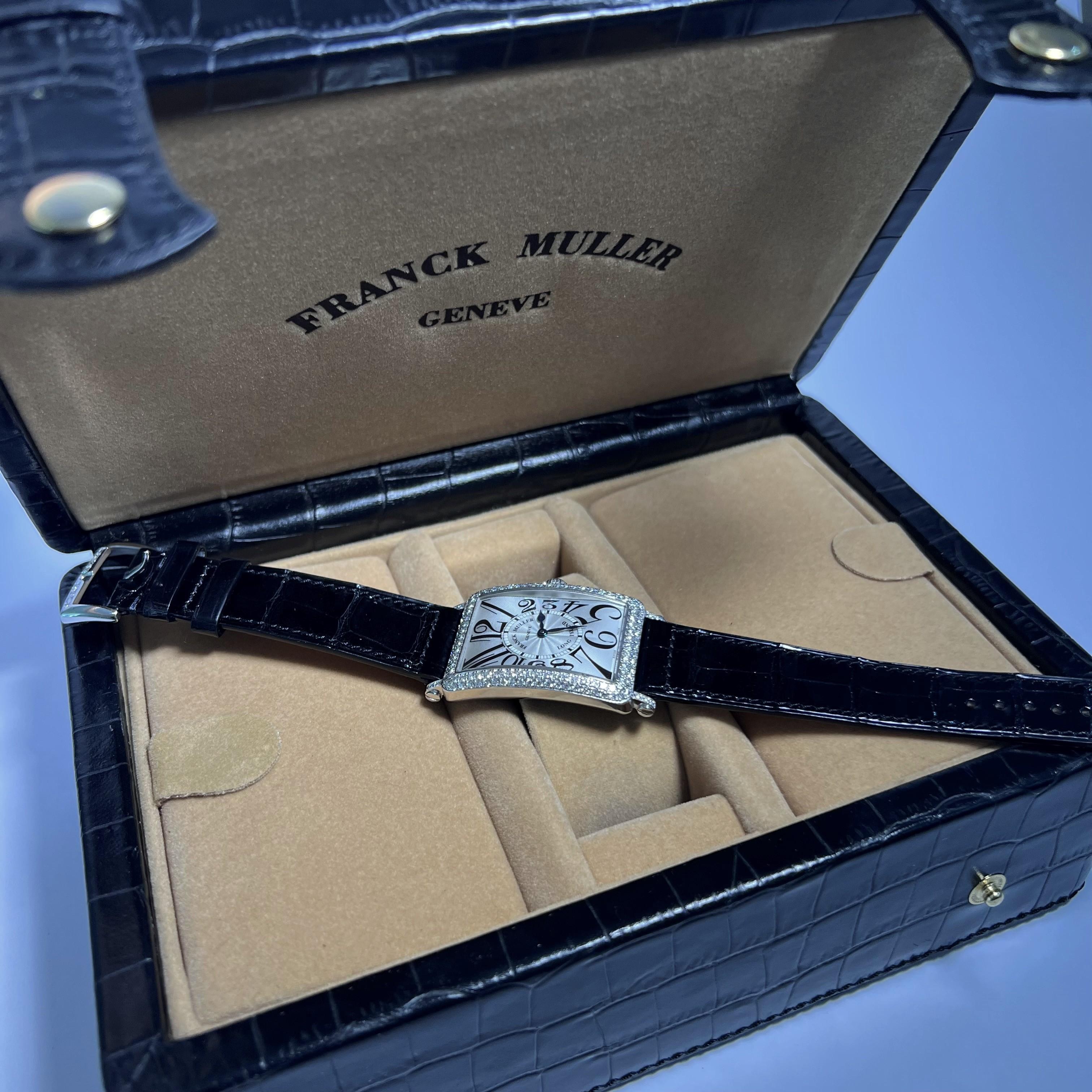Franck Muller Long Island Watch in 18 Karat White Gold with Diamonds For Sale 5