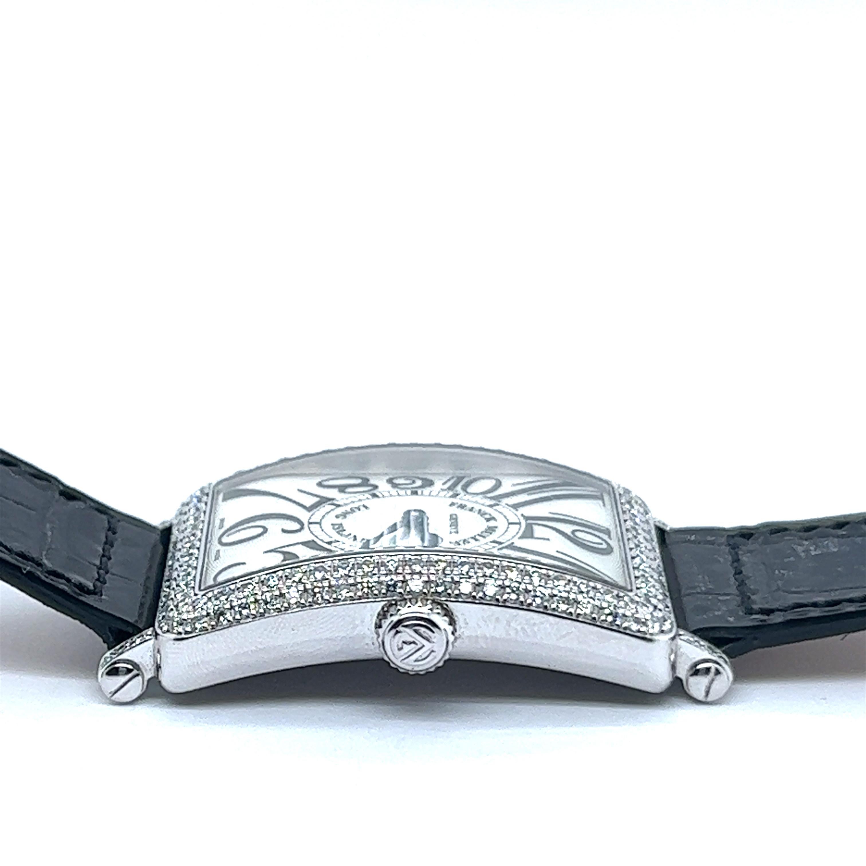 Women's or Men's Franck Muller Long Island Watch in 18 Karat White Gold with Diamonds For Sale