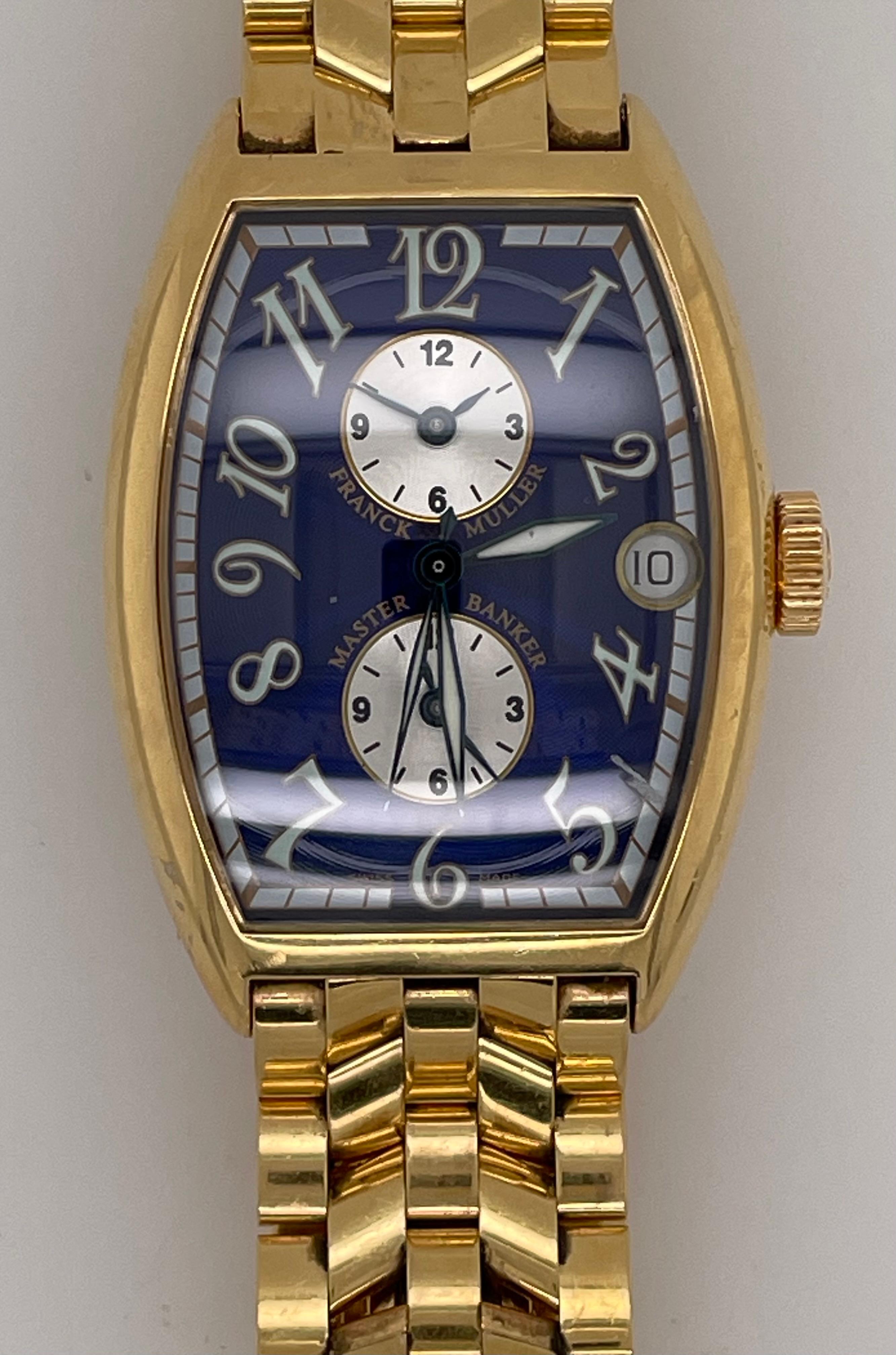 Franck Muller Master Banker Or 18K Cadran Bleu Montre Automatique pour Homme 5850 MB Unisexe en vente