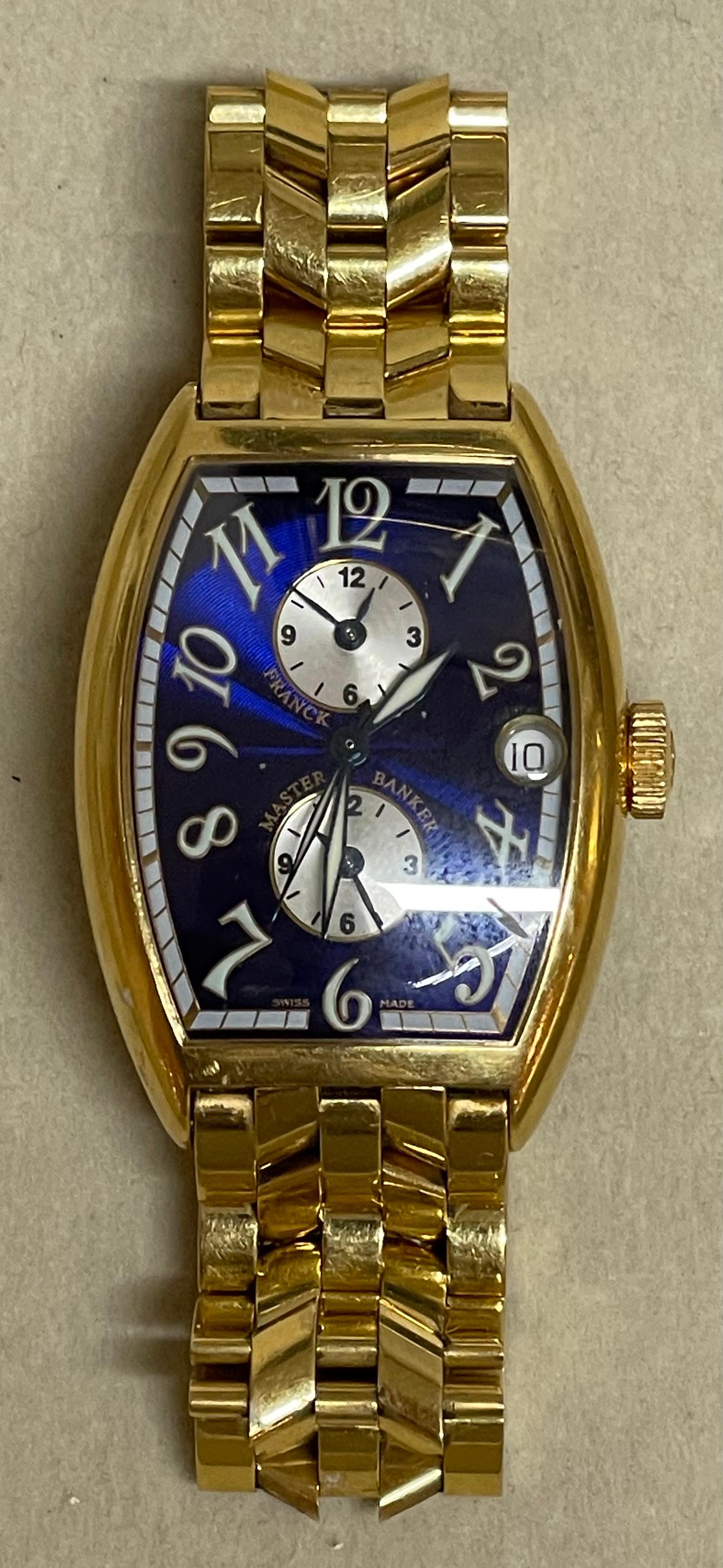 Franck Muller Master Banker Or 18K Cadran Bleu Montre Automatique pour Homme 5850 MB en vente 2