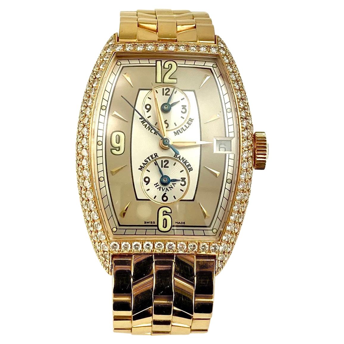 Franck Muller Master Banker Diamond Rose Gold Watch Small Wrist Size