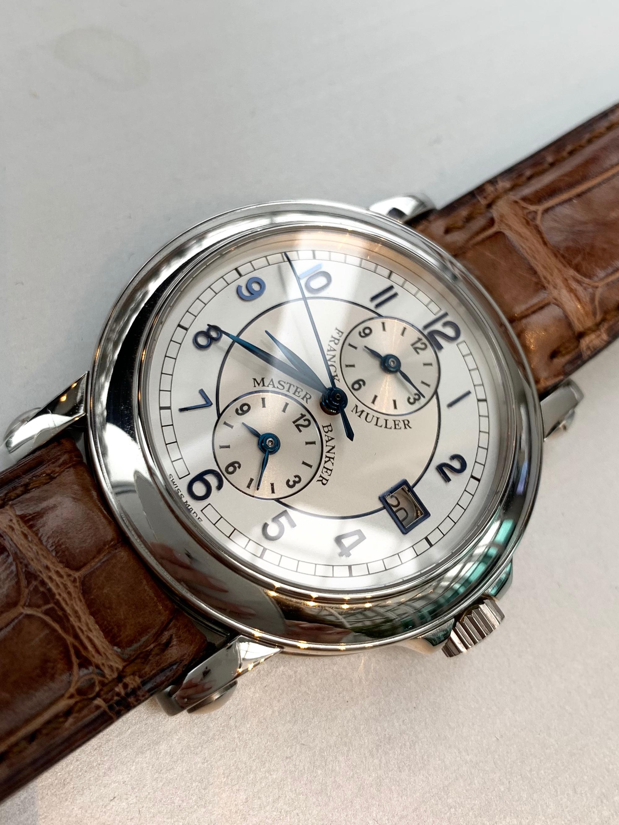 Contemporary Franck Muller Master Banker Round Watch on Leather Strap