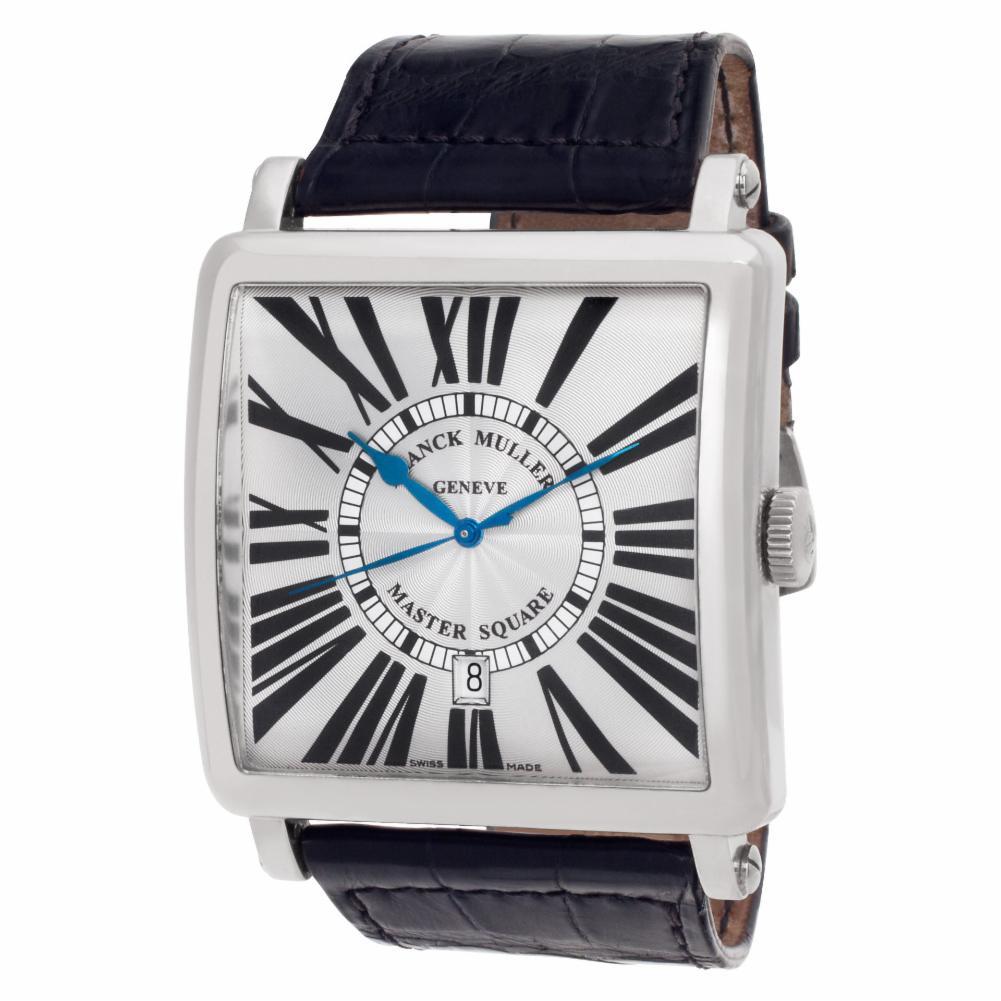 Franck Muller Master Square Reference #:6000 K SC. Franck Muller Master Square in 18k white gold on original black alligator strap with original 18k white gold buckle tang. Auto w/ sweep seconds and date. 42 mm case size. Ref 6000 K SC. Box and