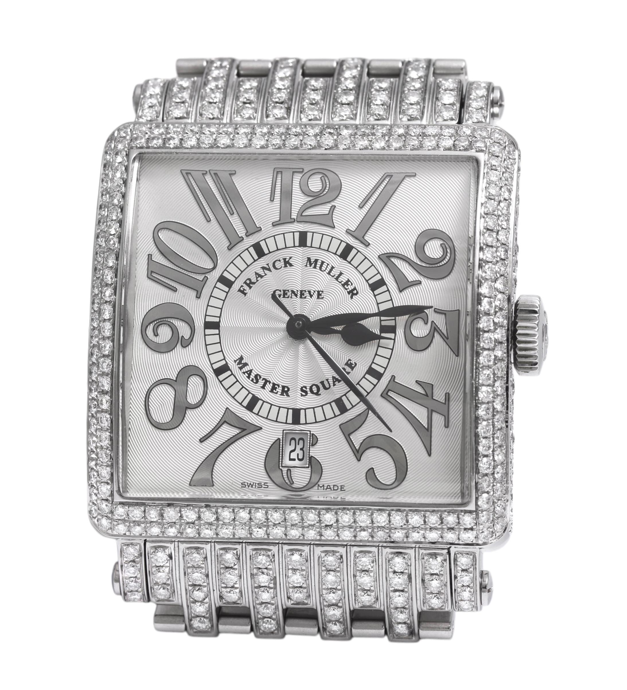 Brilliant Cut Franck Muller Master Square Full Pavé Diamonds Watch & Diamond Strap, Automatic For Sale