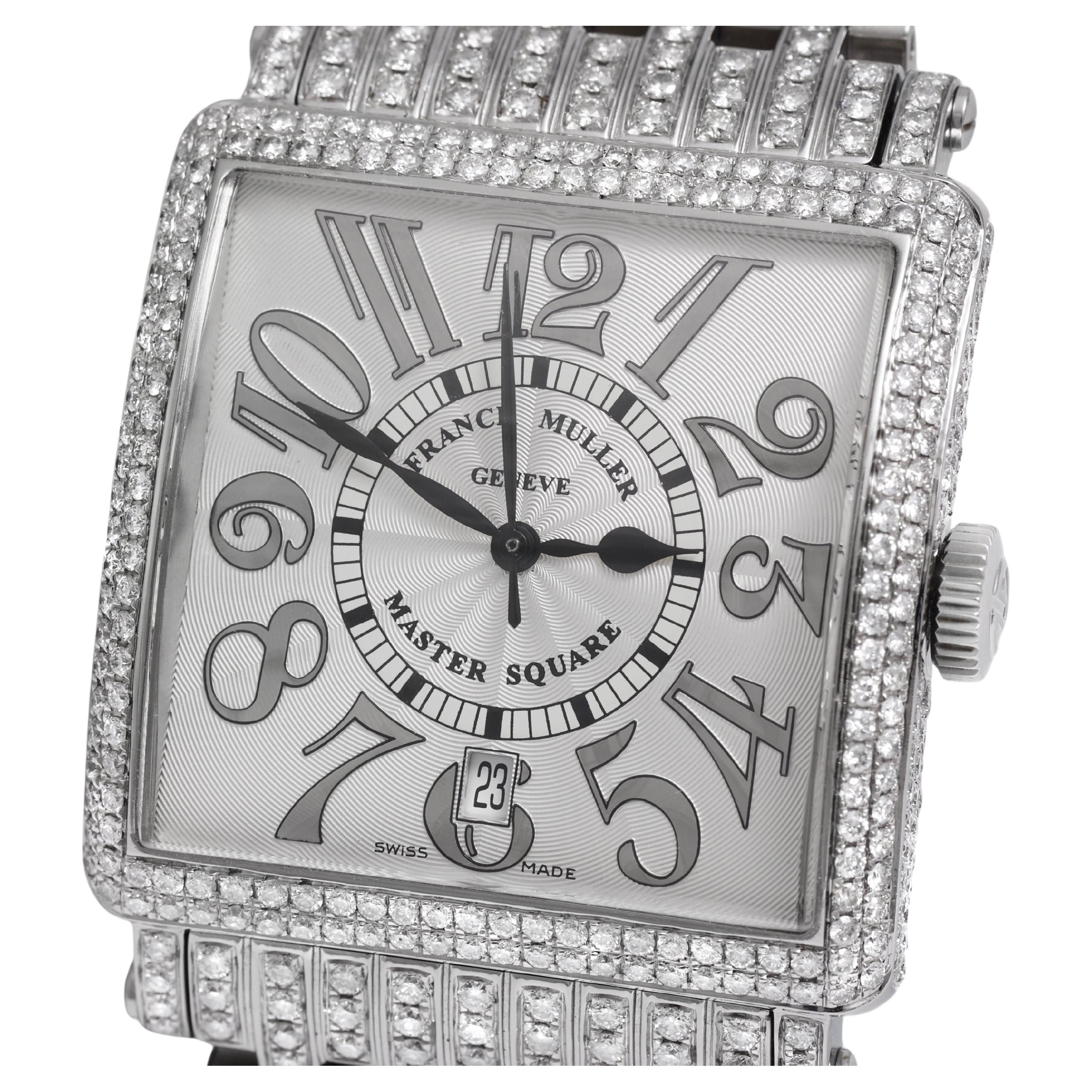 Franck Muller Master Square Full Pavé Diamonds Watch & Diamond Strap, Automatic In Excellent Condition For Sale In Antwerp, BE