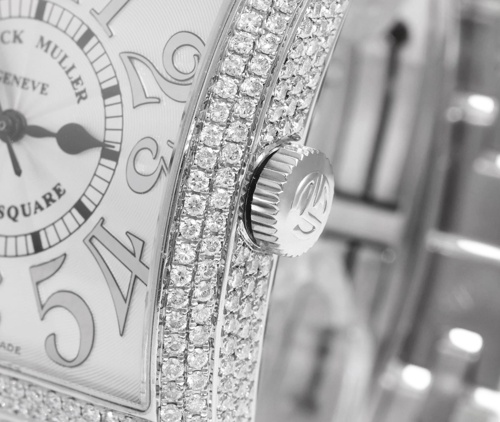Women's or Men's Franck Muller Master Square Full Pavé Diamonds Watch & Diamond Strap, Automatic For Sale
