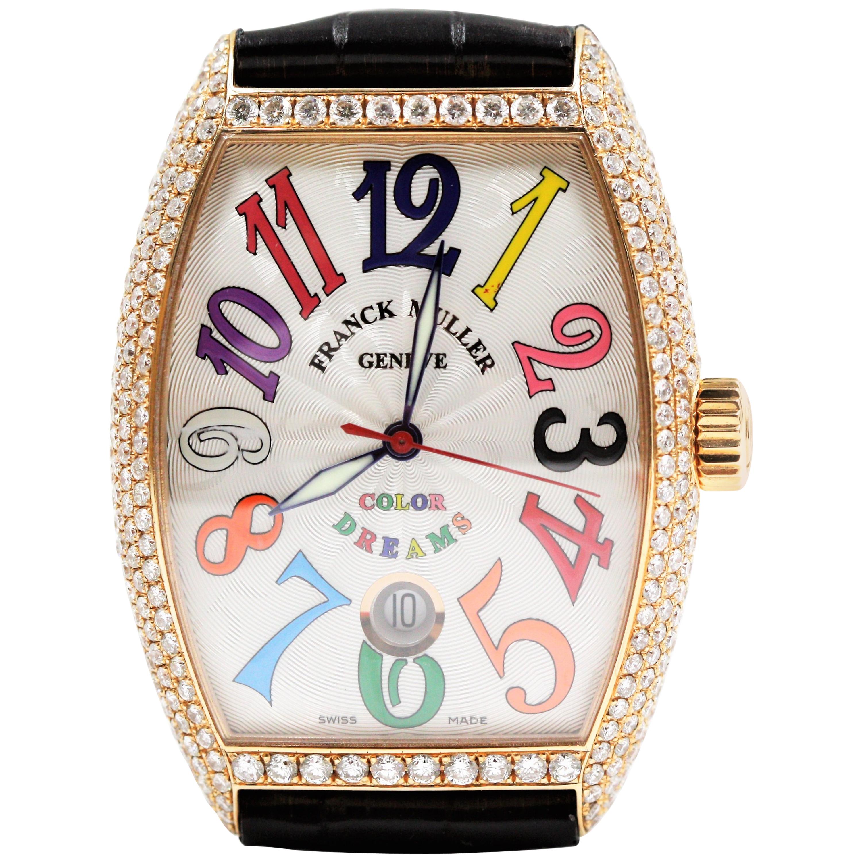Franck Muller Rose Gold Black 18 Karat Diamond Color Dreams 7851 Watch For Sale