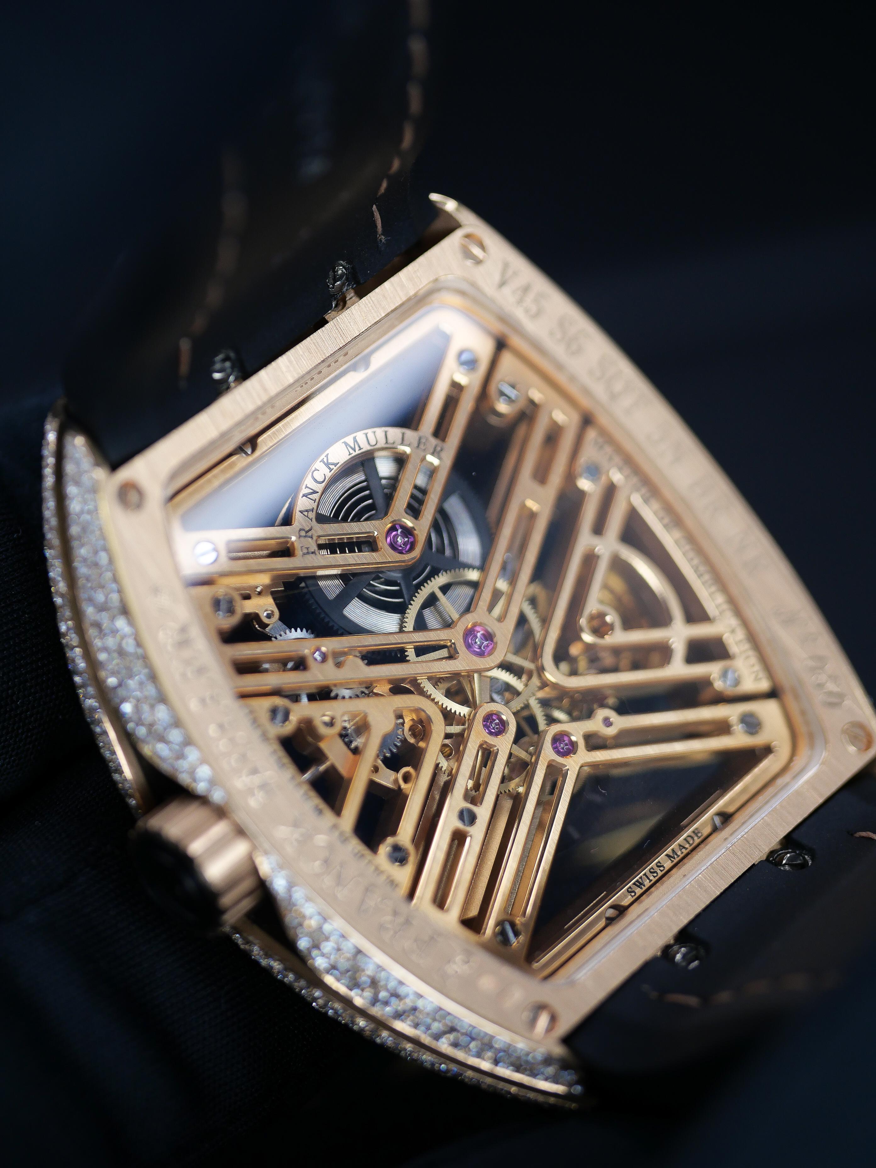 Franck Muller Rose Gold Vanguard 7 Day Power Reserve Skeleton Manual Wristwatch For Sale 5