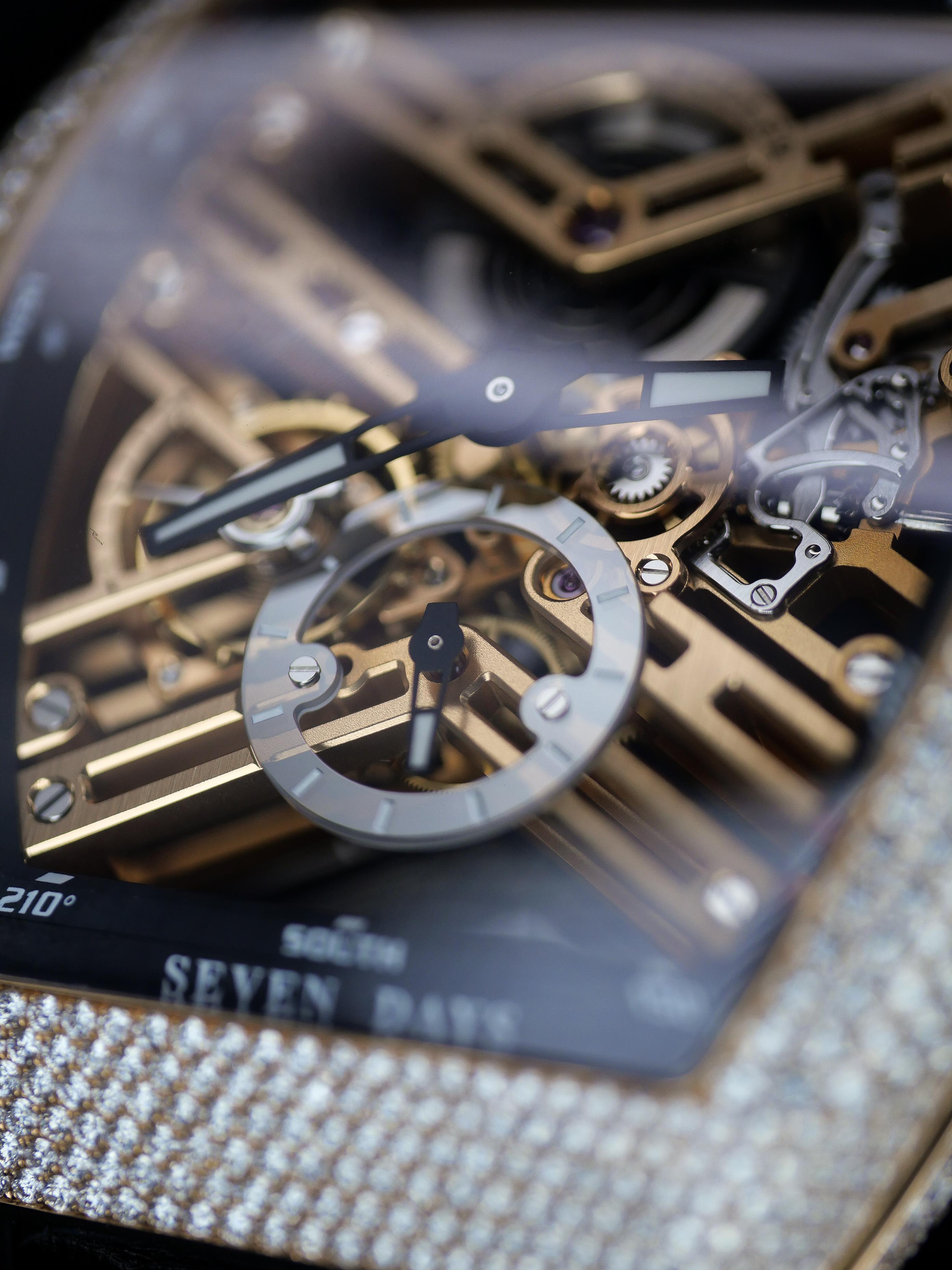 Women's or Men's Franck Muller Rose Gold Vanguard 7 Day Power Reserve Skeleton Manual Wristwatch For Sale