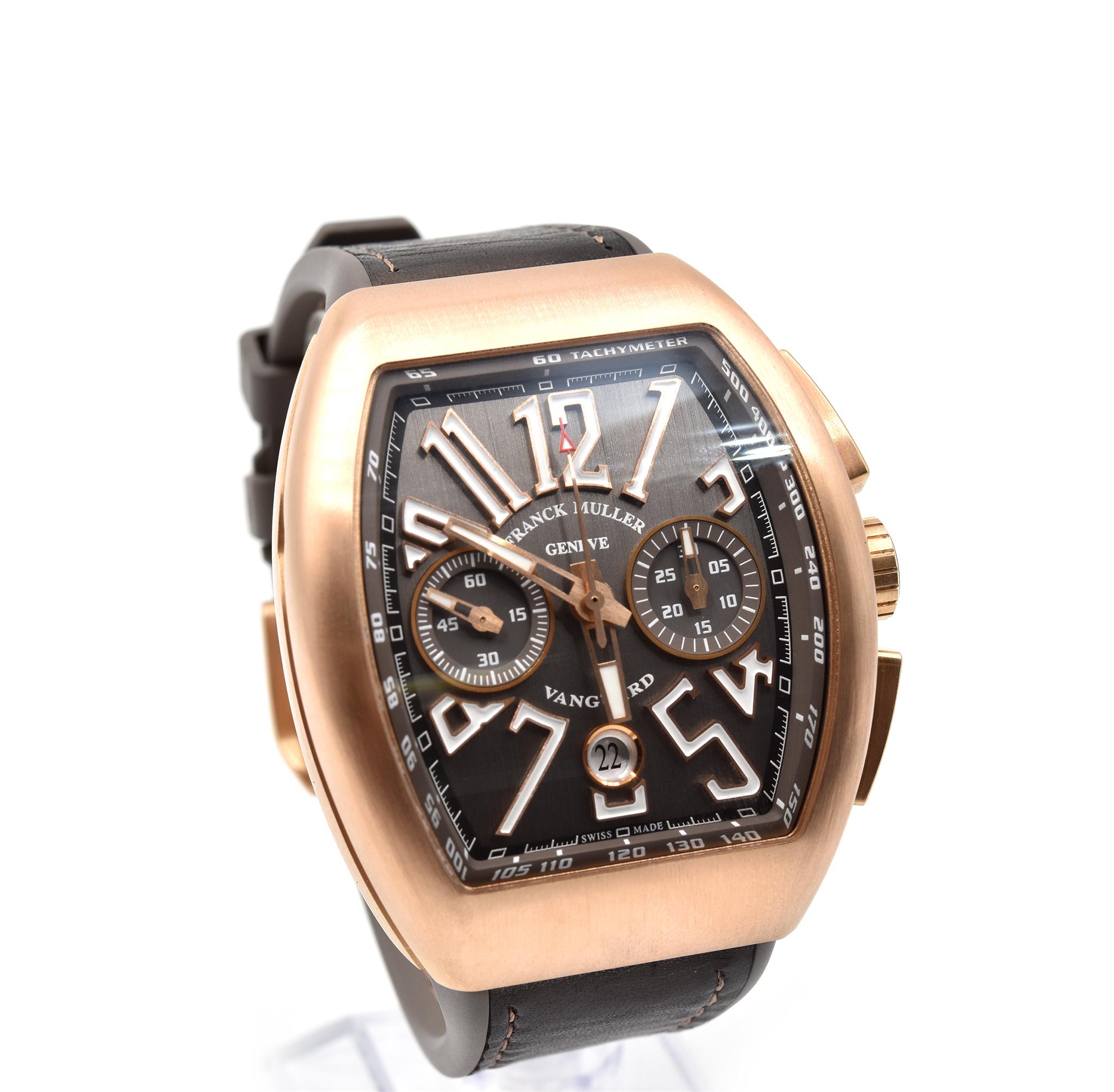 Movement: handmade swiss automatic movement
Function: hours, minutes, stop seconds, chronograph, date
Case: tonneau shaped 54mm x 44mm 18k rose gold case, 18k rose gold fixed bezel, 18k rose gold screw-down crown, sapphire protective crystal, water