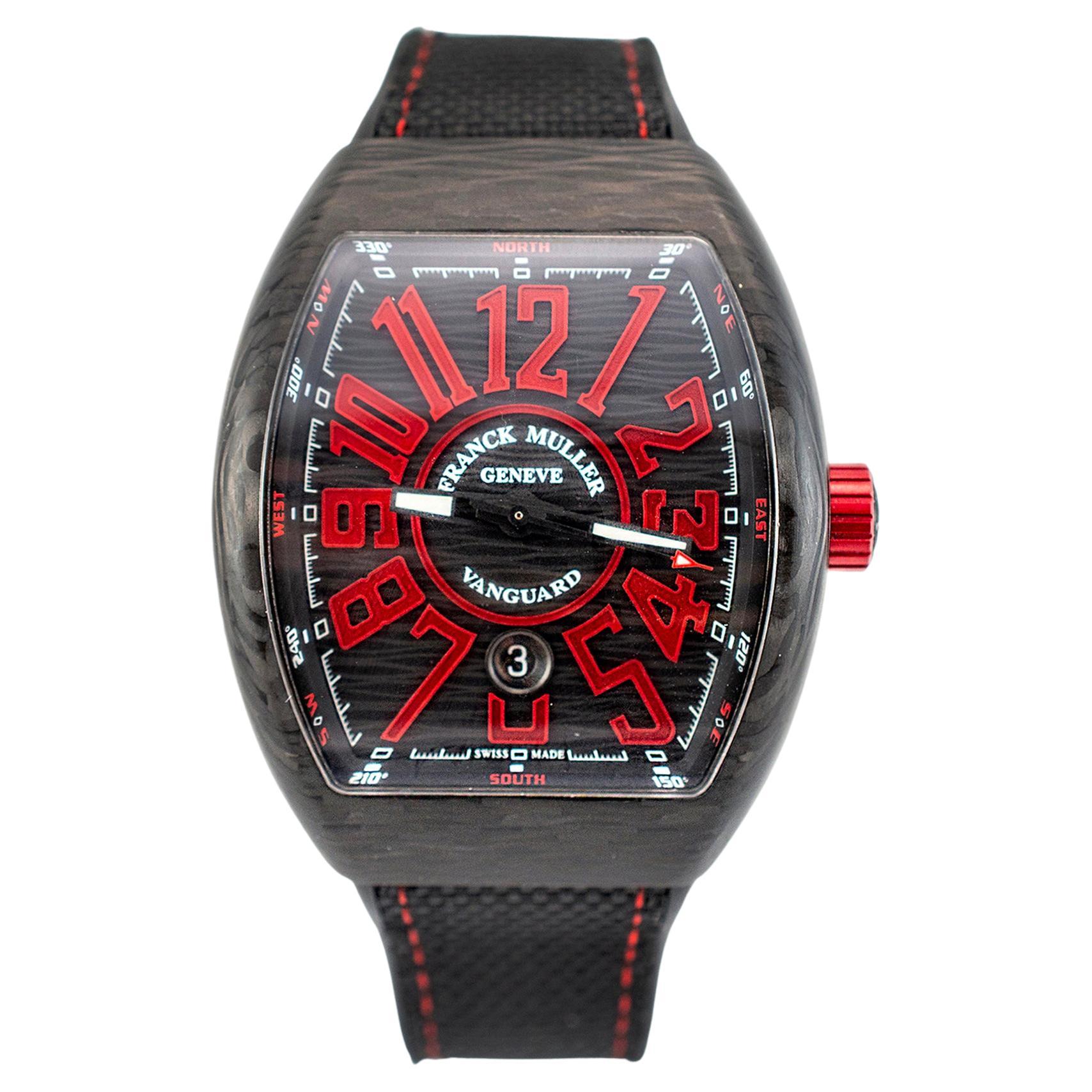 Franck Muller Vanguard 44MM V45SCDT Black & Red Carbon Fiber Men’s Watch