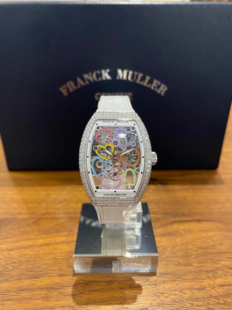Brand new Franck Muller Vanguard Lady Watch. Sold with 2 years international warranty. Questions? Please do not hesitate to contact us.

314 diamonds 3.74 ct TW/VSS
Original factory Diamonds, beautiful watch with skeleton movement (handwounded) and