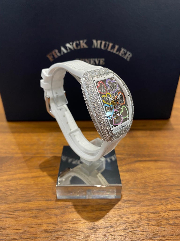 Brilliant Cut Franck Muller Vanguard Lady Heart Skeleton Color Dreams Diamond For Sale