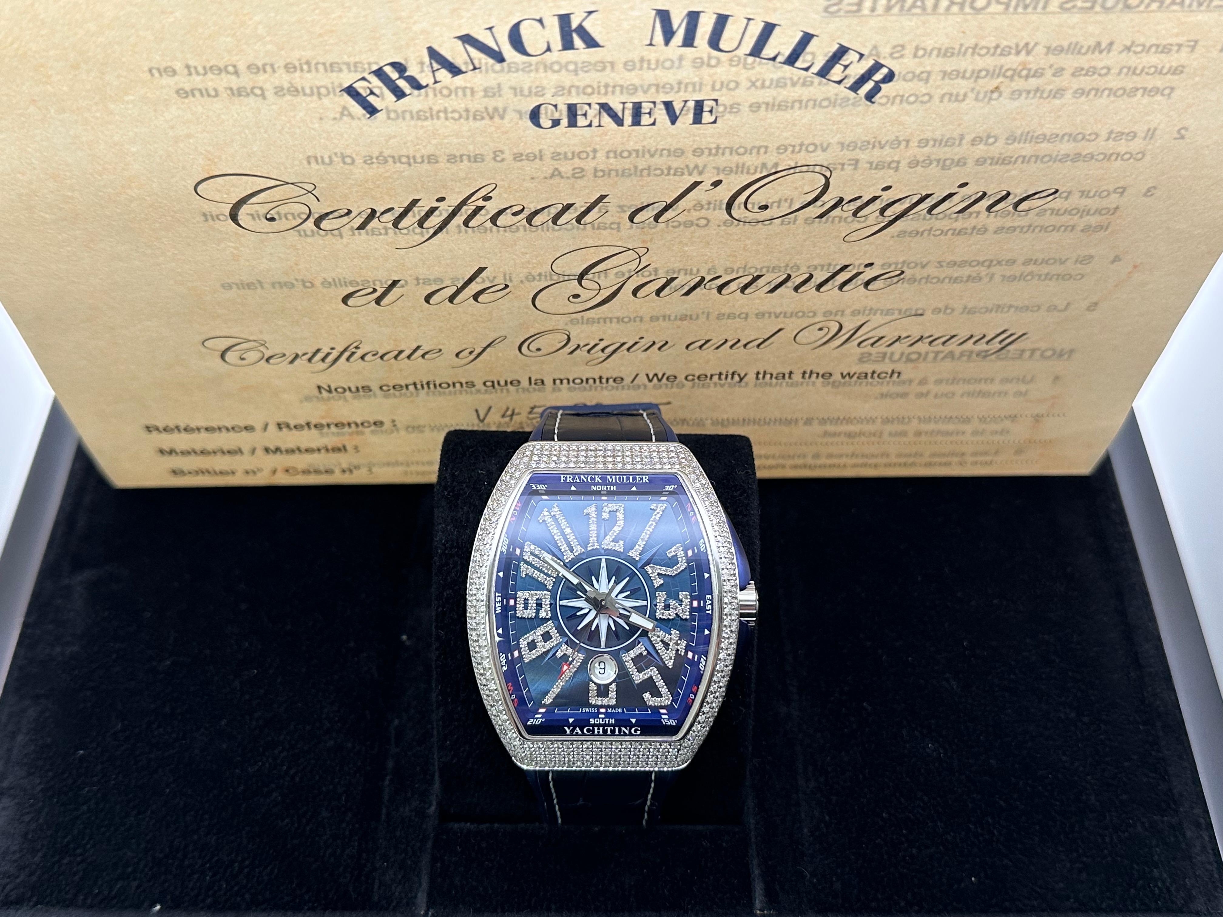 Franck Muller Vanguard V45SCDT Diamond Encrusted Stainless Steel Box Paper For Sale 7