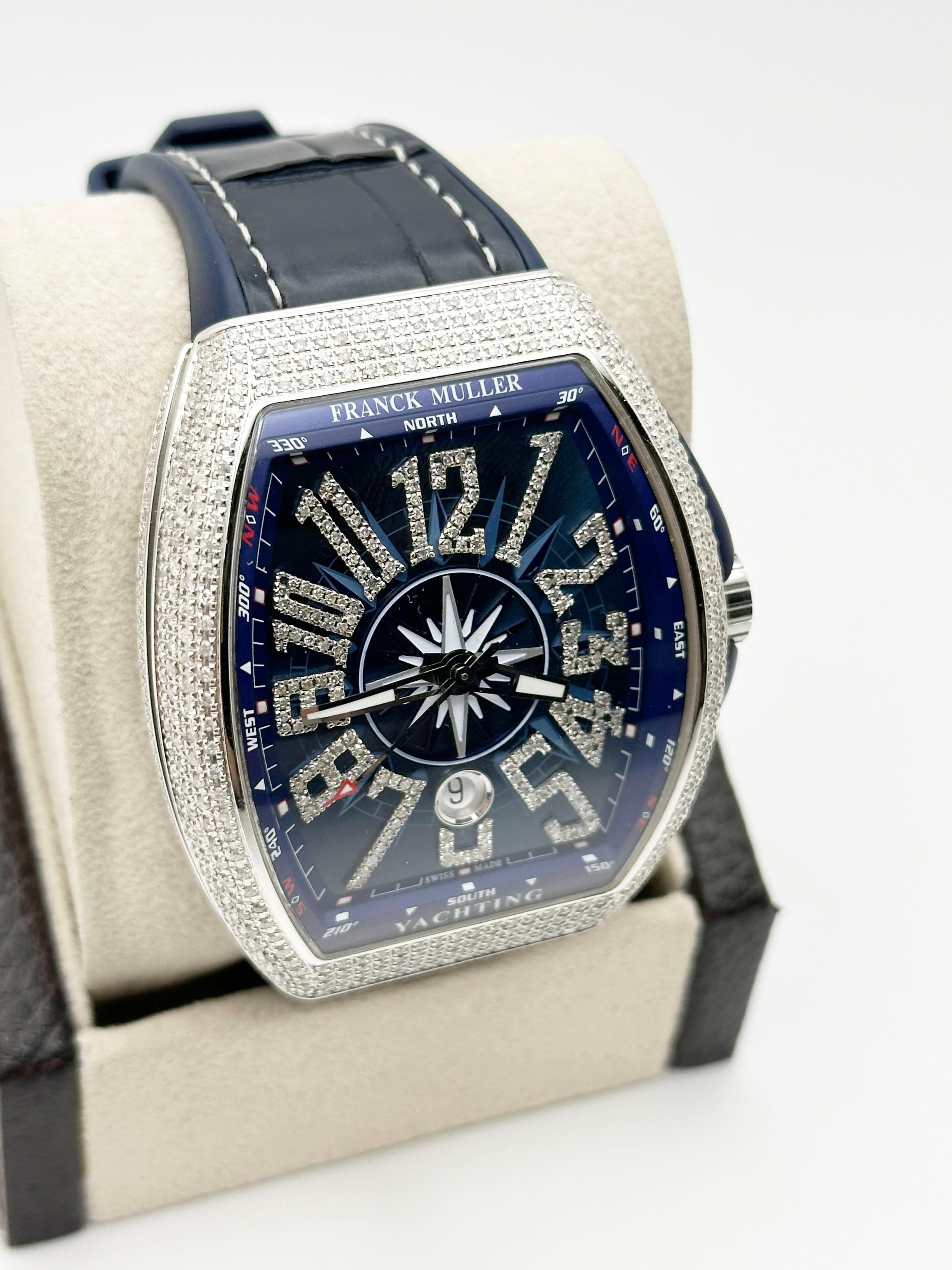 Style Number: V45SCDT



Year: 2021

 

Model: Franck Muller Vangaurd 

 

Case Material: Stainless Steel 

 

Band: Leather

  

Bezel: Stainless Steel with Custom Diamonds 

  

Dial: Blue Dial 

 

Face: Sapphire Crystal 

 

Case Size: 45mm

