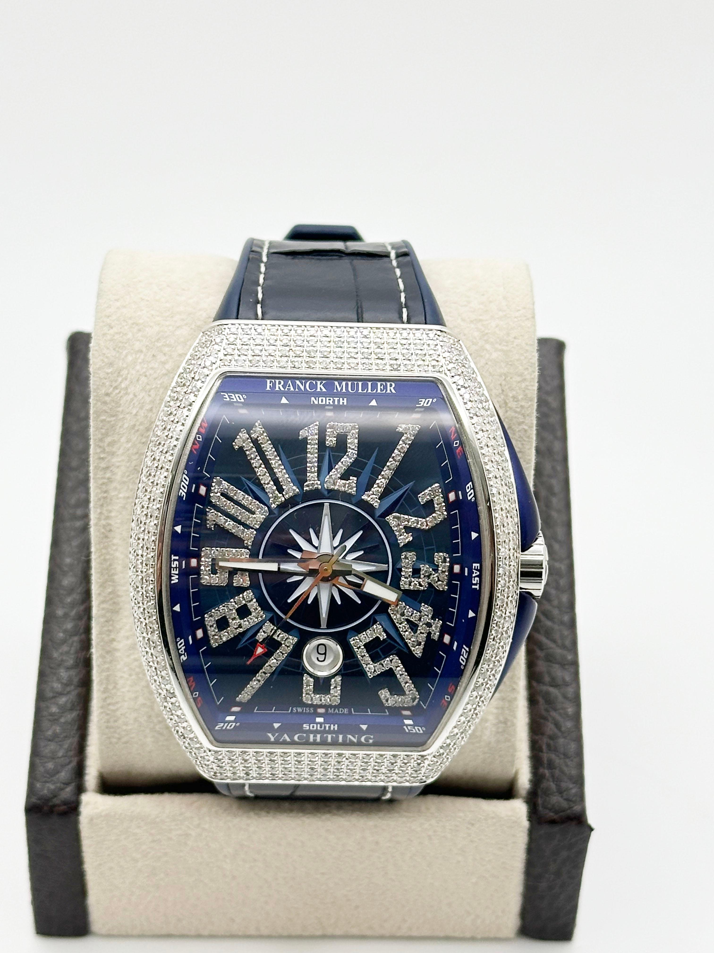 Men's Franck Muller Vanguard V45SCDT Diamond Encrusted Stainless Steel Box Paper For Sale