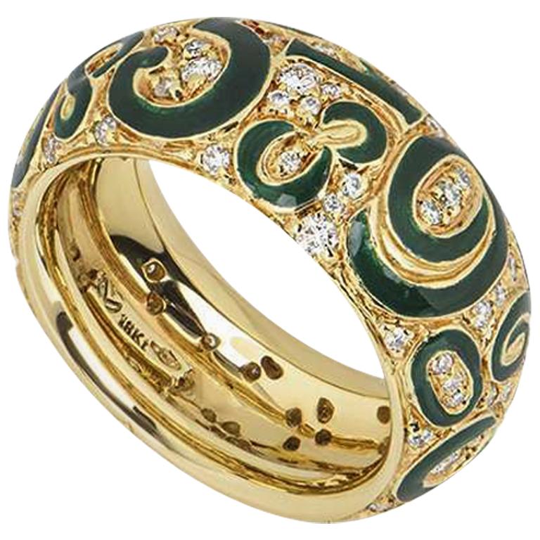Franck Muller Yellow Gold Crazy Hours Diamond and Enamel Ring For Sale