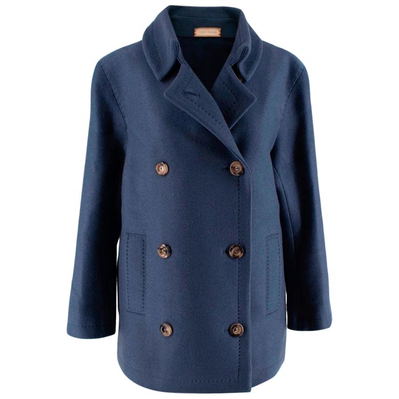 Franck Namani Blue Cashmere Double Breasted Jacket - Size US 10 For Sale