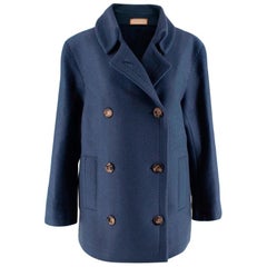 Franck Namani Blue Cashmere Double Breasted Jacket - Size US 10