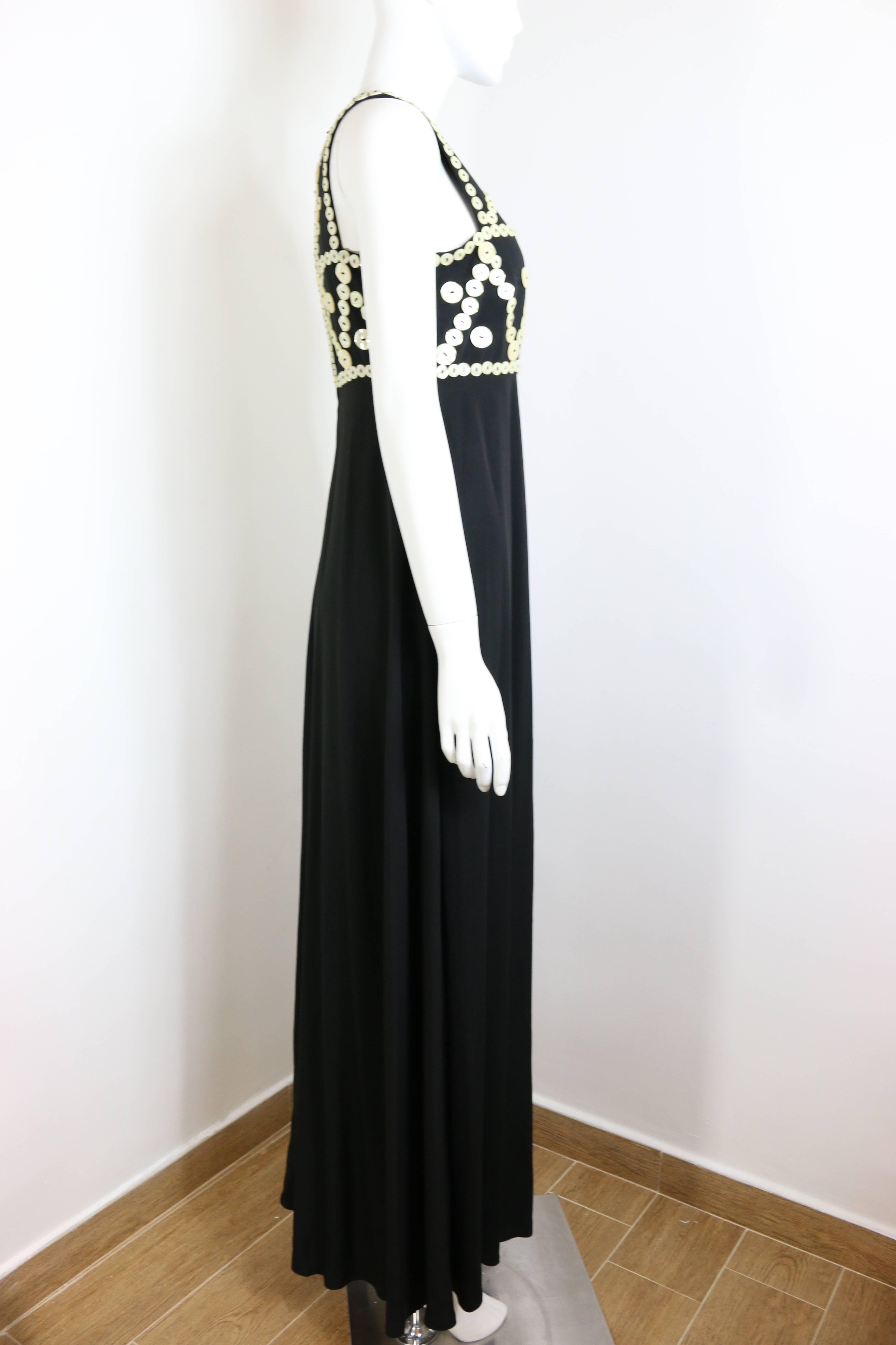 Franck Sorbier Haute Couture Black Embroidered Mother of Pearl Button Maxi Dress In Excellent Condition For Sale In Sheung Wan, HK