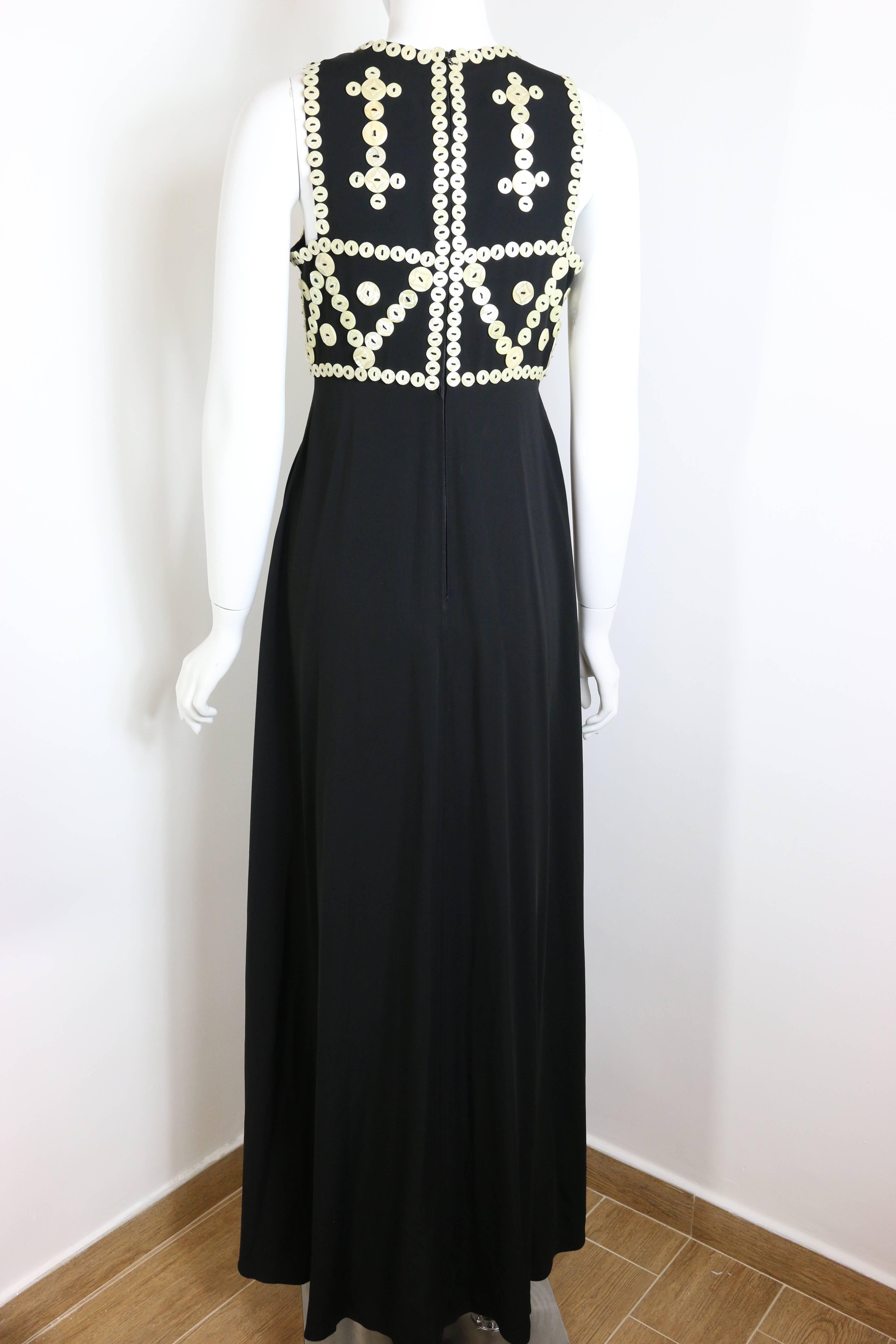 Women's Franck Sorbier Haute Couture Black Embroidered Mother of Pearl Button Maxi Dress For Sale