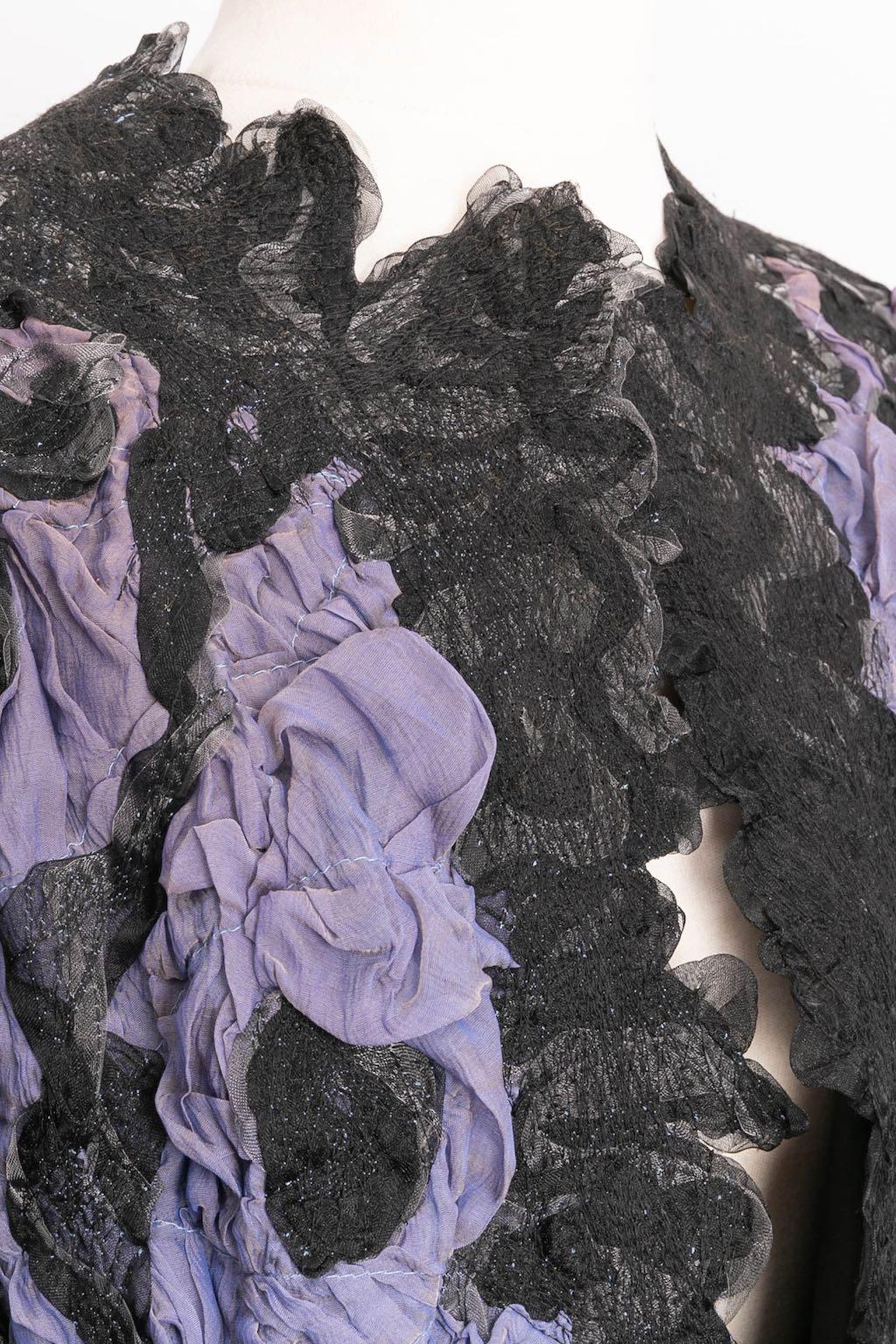 Manteau en soie haute couture Franck Sorbier, noir et violet en vente 6