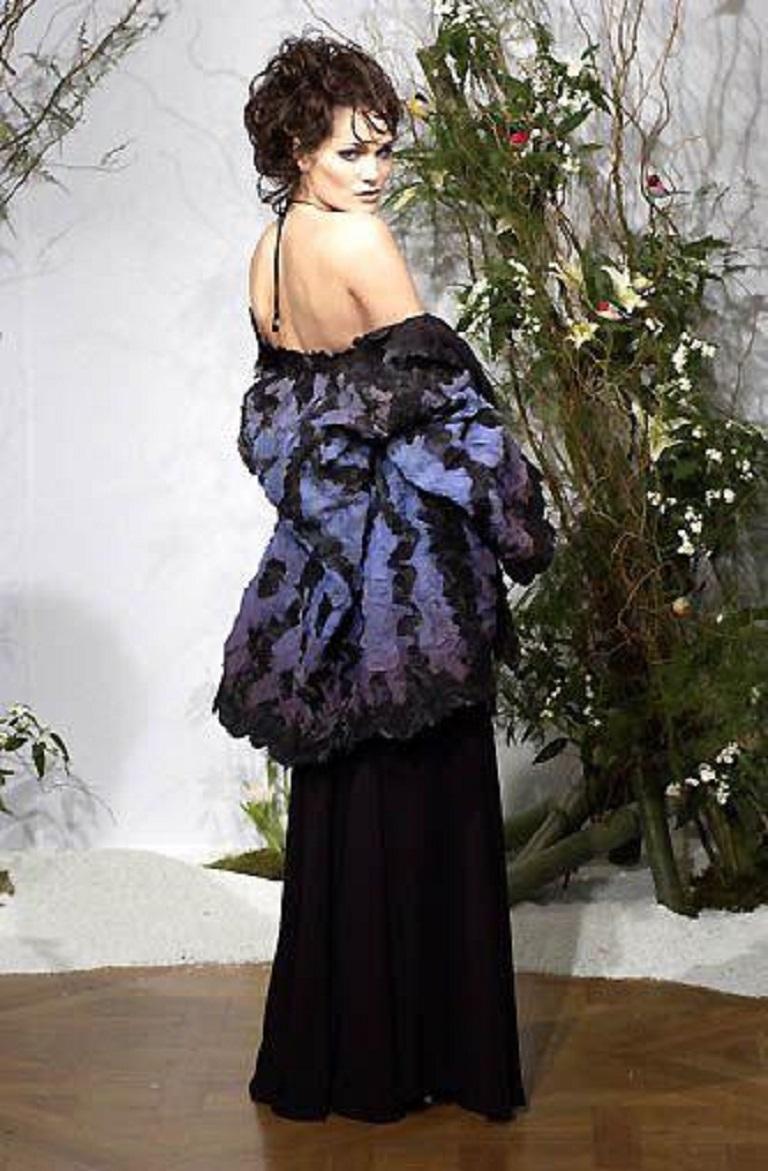 Franck Sorbier Haute Couture Silk Coat in Black and Purple In Excellent Condition For Sale In SAINT-OUEN-SUR-SEINE, FR