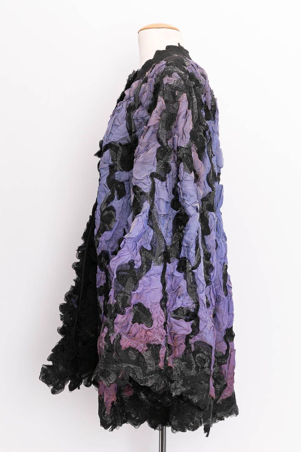 Manteau en soie haute couture Franck Sorbier, noir et violet Excellent état - En vente à SAINT-OUEN-SUR-SEINE, FR