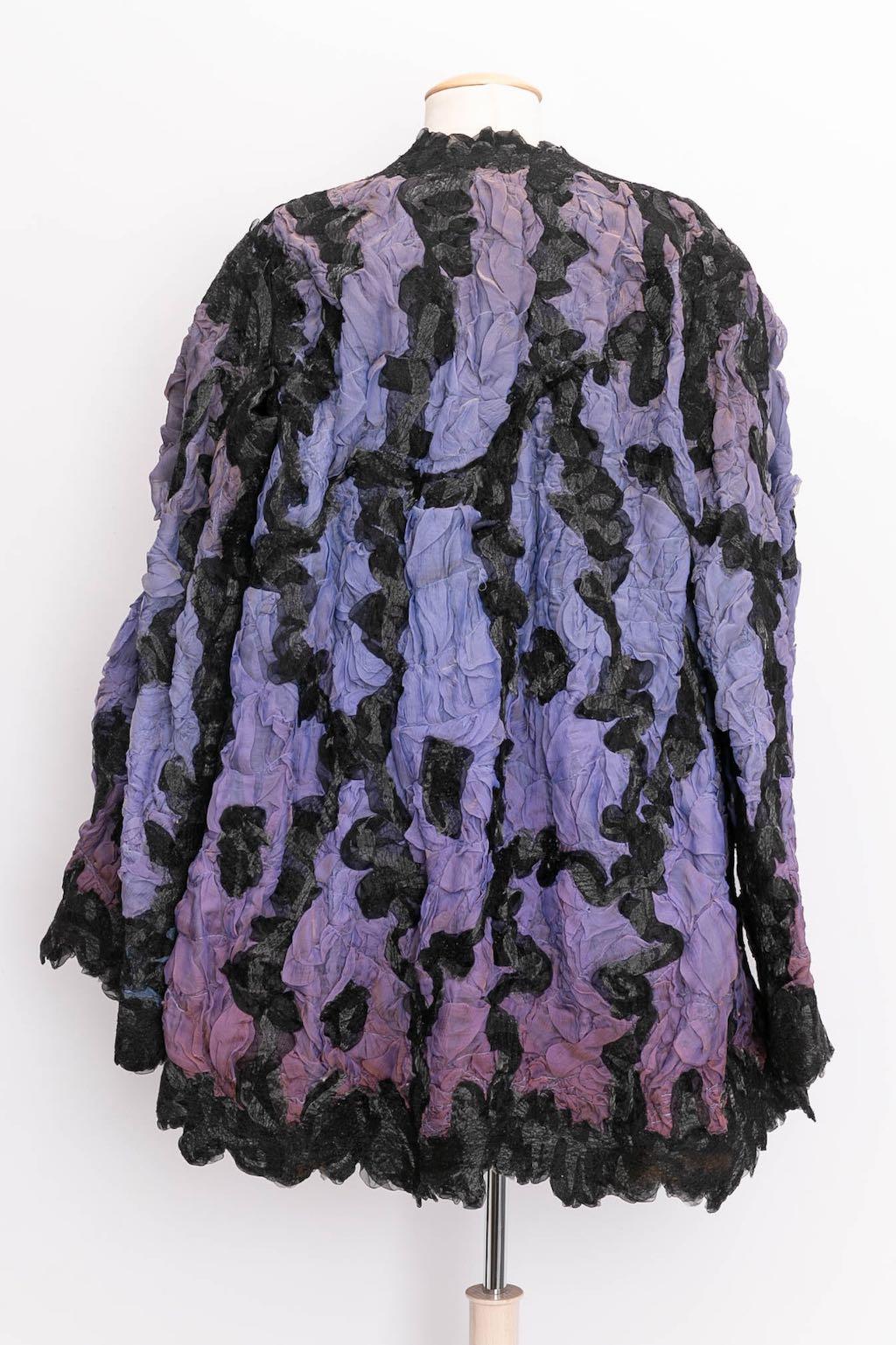 Franck Sorbier Haute Couture Silk Coat in Black and Purple For Sale 1