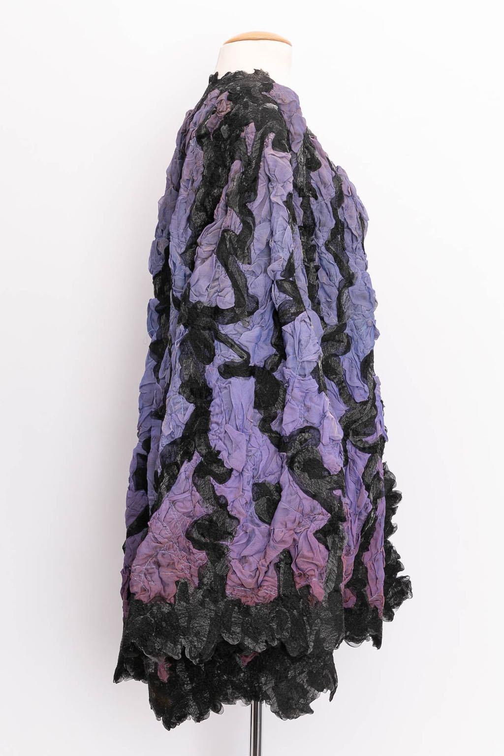 Manteau en soie haute couture Franck Sorbier, noir et violet en vente 3