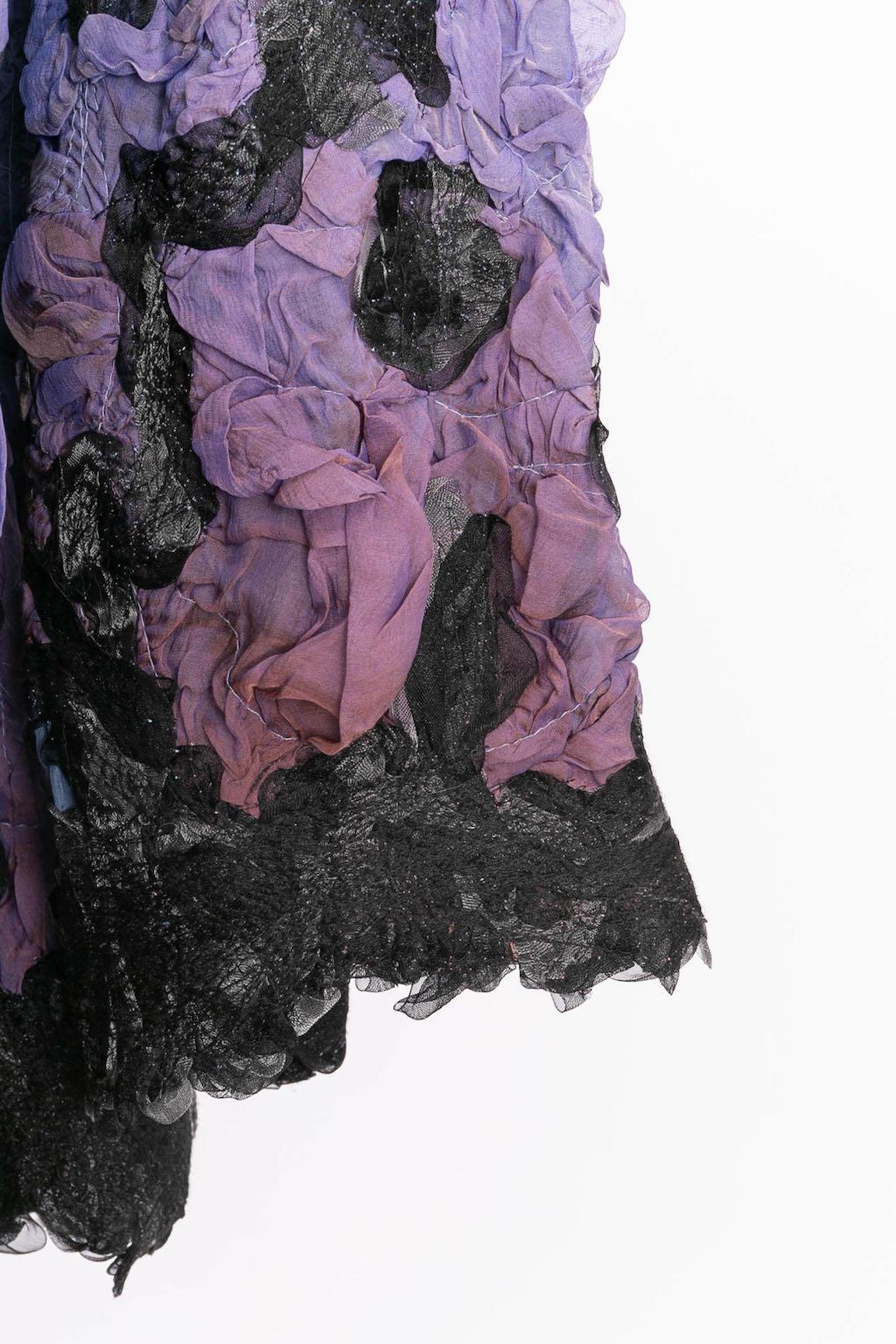 Manteau en soie haute couture Franck Sorbier, noir et violet en vente 4