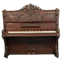 Antique Francke Upright Piano Rococo Style Carved Mahogany High Relief Scroll Legs