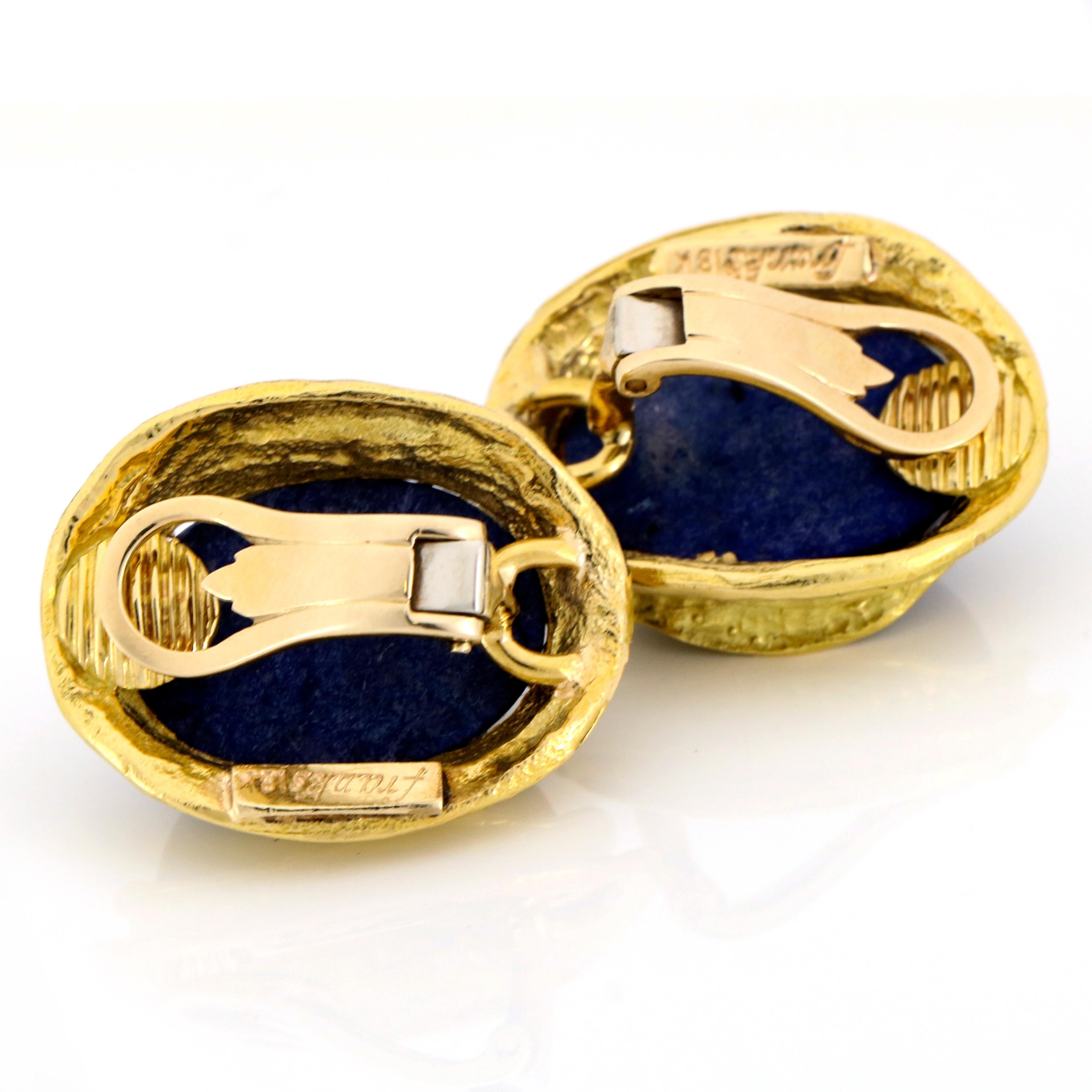 Franck's 18 Karat Yellow Gold Sodalite Clip-On Earrings For Sale 3