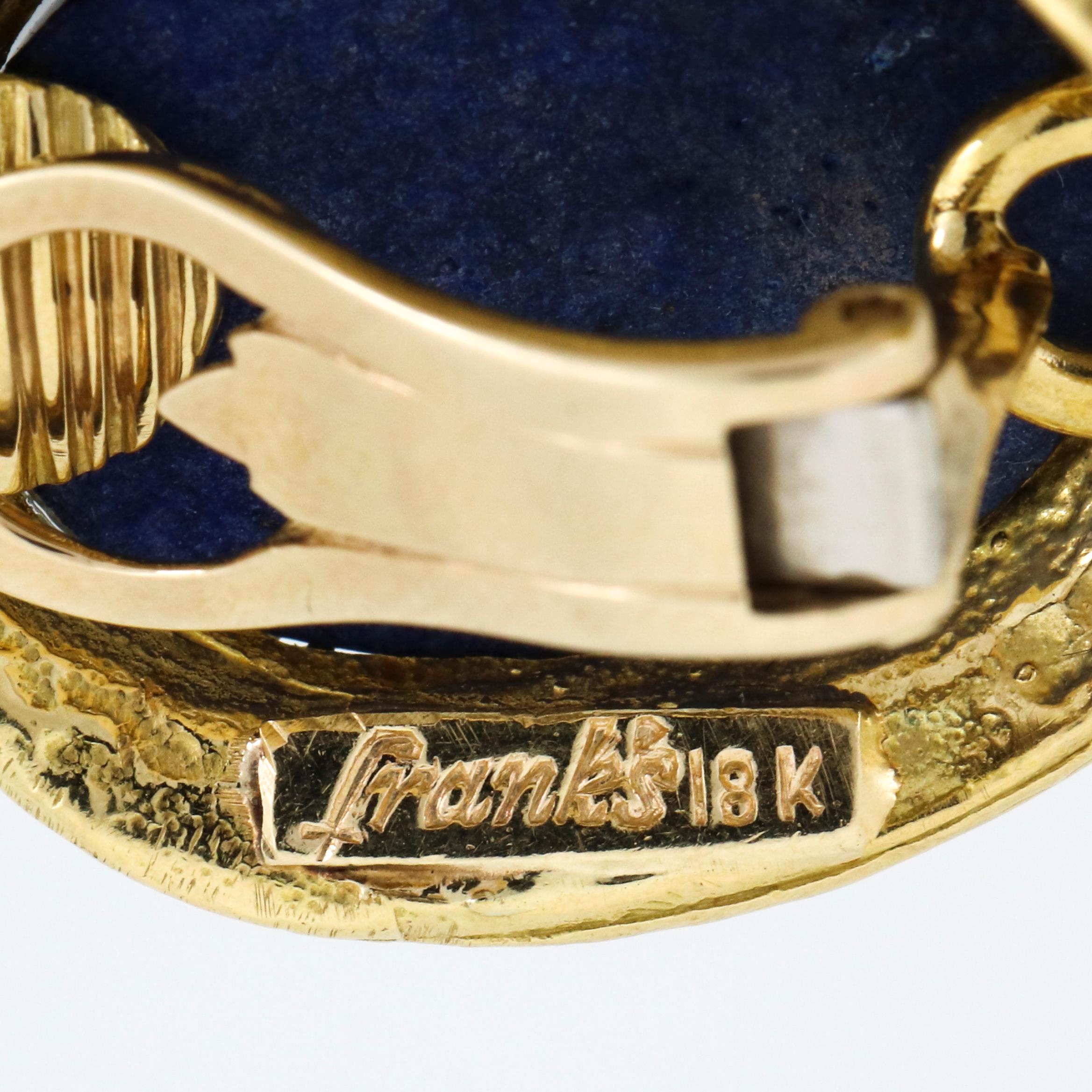 Franck's 18 Karat Yellow Gold Sodalite Clip-On Earrings For Sale 4